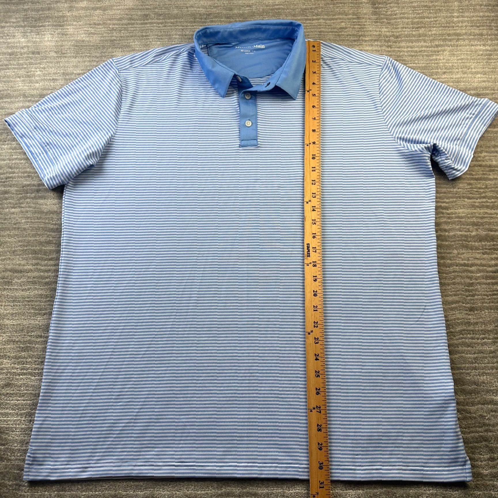 Mizzen+Main Mizzen+Main Polo Shirt Mens 2XL Blue Stripe Trim Fit Stretch Performance Golf Rugby Short Sleeve Collared Button 2XL Mens Size US XXL / EU 58 / 5 - 8 Thumbnail
