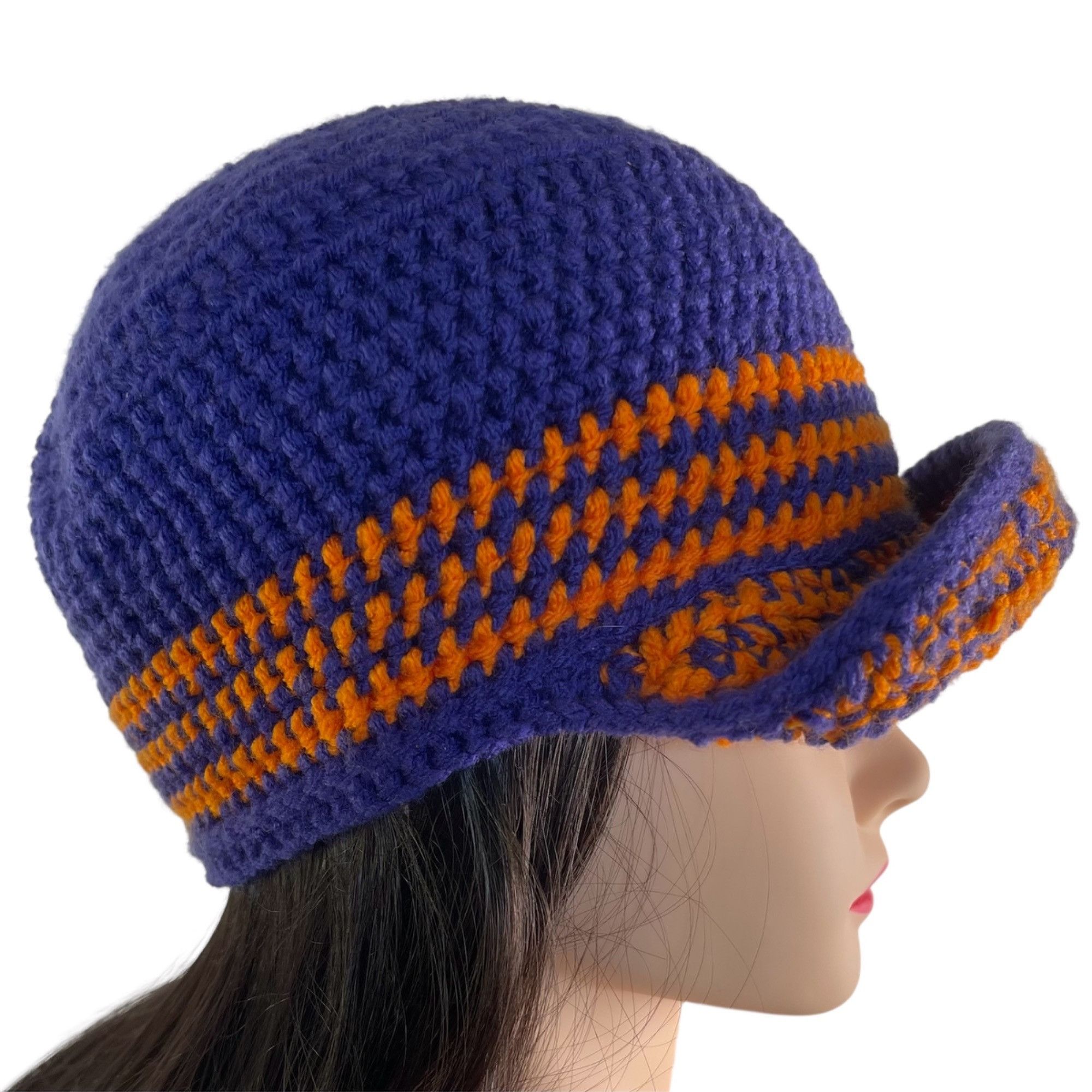 Handmade Crochet Baseball Cap Summer Hat Purple and Orange Adult Size Size ONE SIZE - 2 Thumbnail