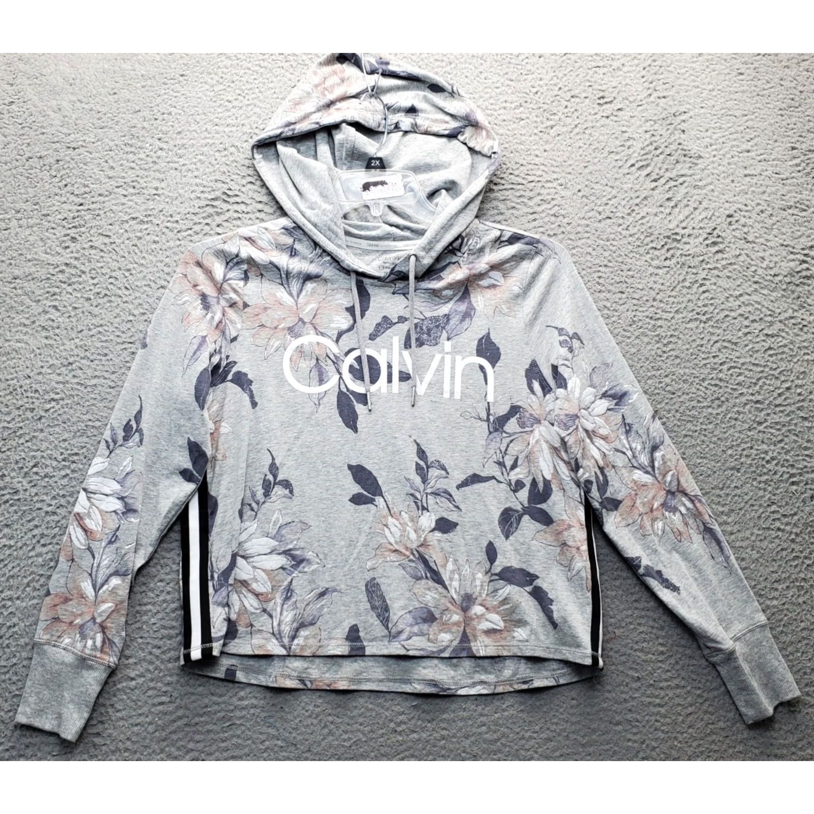 Calvin Klein Calvin Klein Womens Hoodie XS Multicolor Floral Cropped Stretch Pullover - Performance Outdoor Shirt Pullover, Casual Fit Size XS / US 0-2 / IT 36-38 - 2 Thumbnail