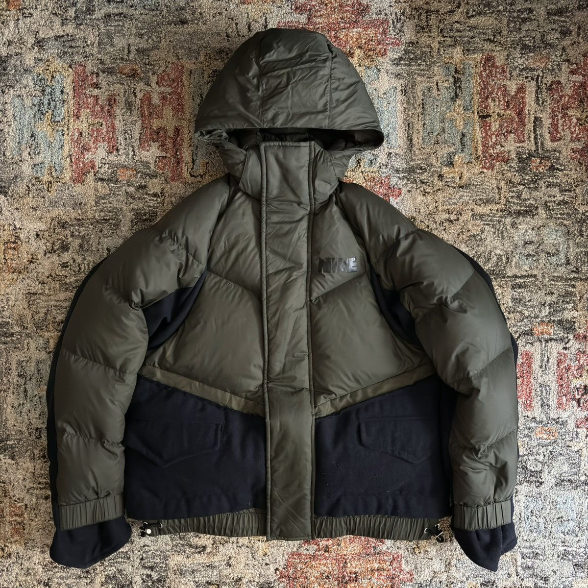 Image of Nike x Sacai Aw20 Nrg Wool Down Parka Goose Jacket Lab Sequoia Navy in Green, Men's (Size Small)