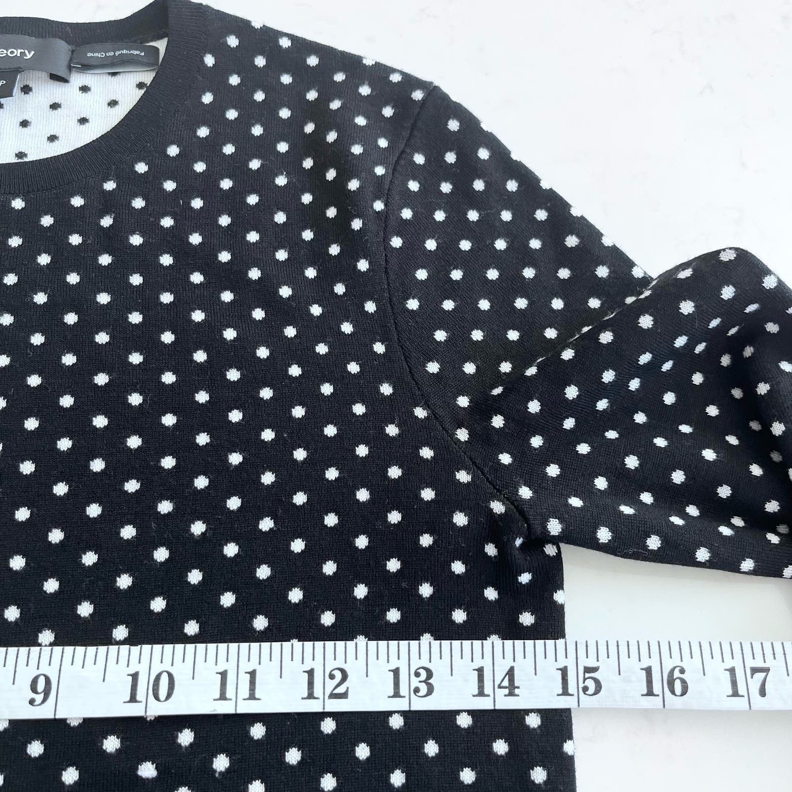 Theory Theory Mini Polka Dot Black Ecru Regal Wool Sweater Size S / US 4 / IT 40 - 6 Thumbnail