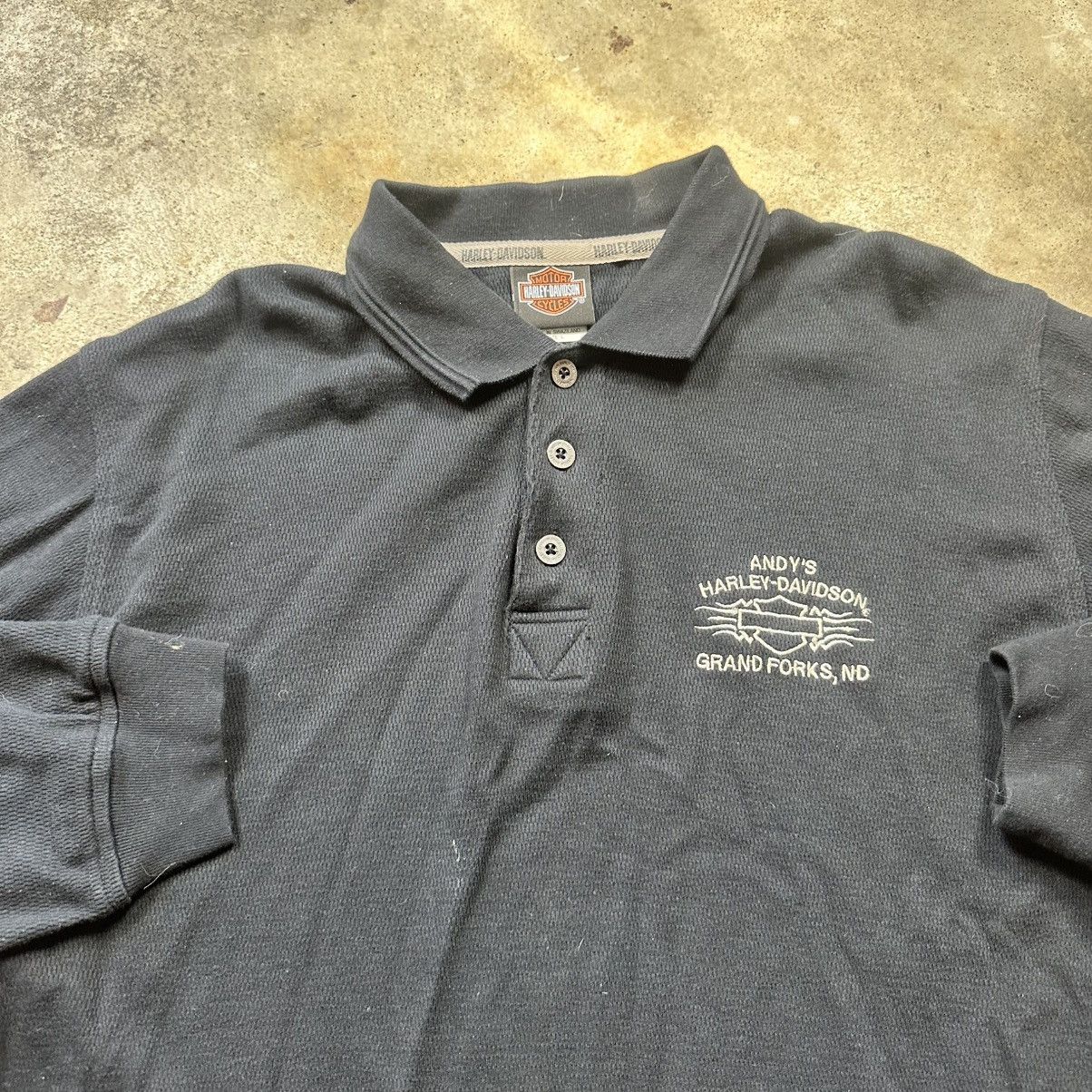 Harley Davidson Vintage Y2K Black Harley Davidson Long Sleeve Polo Shirt Size US L / EU 52-54 / 3 - 2 Thumbnail