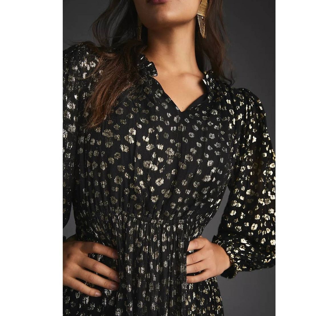Anthropologie New Anthropologie Mille V-Neck Lurex Dress $498 XXS Black Size XXS / US 00 / IT 34 - 4 Thumbnail