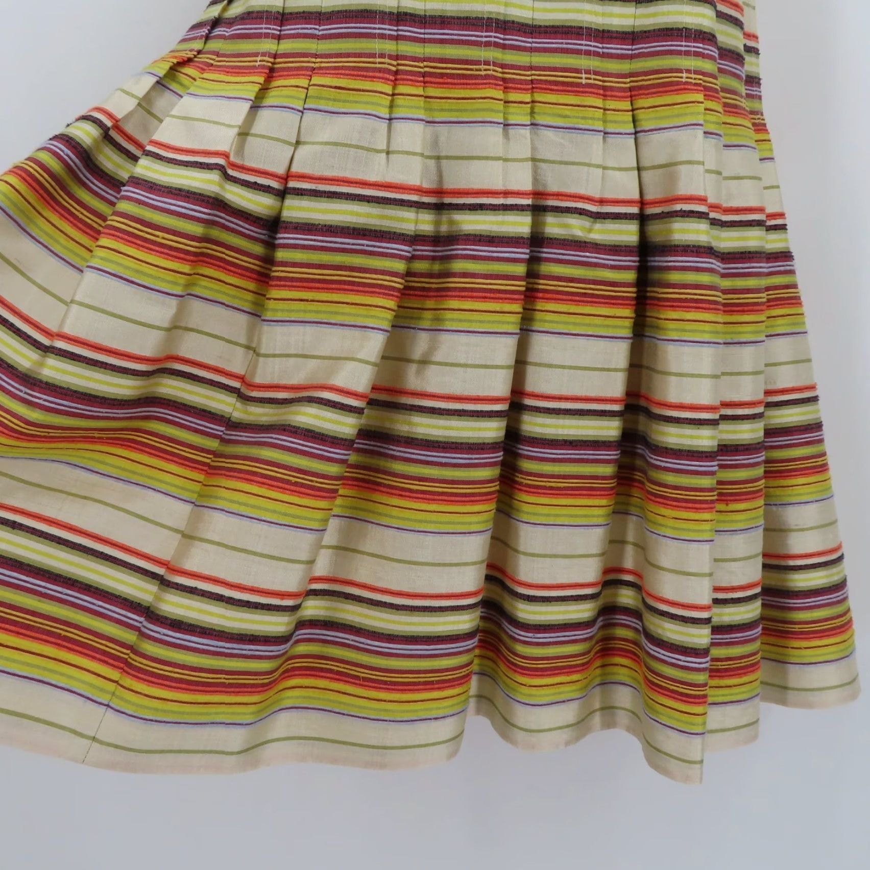 Akris Akris Punto Dress Woman 4 US 36 FR Multicolor Horizontal Stripe Pleated Knee Length Silk A-Line Sleeveless Zip Back Womens Size S / US 4 / IT 40 - 5 Thumbnail