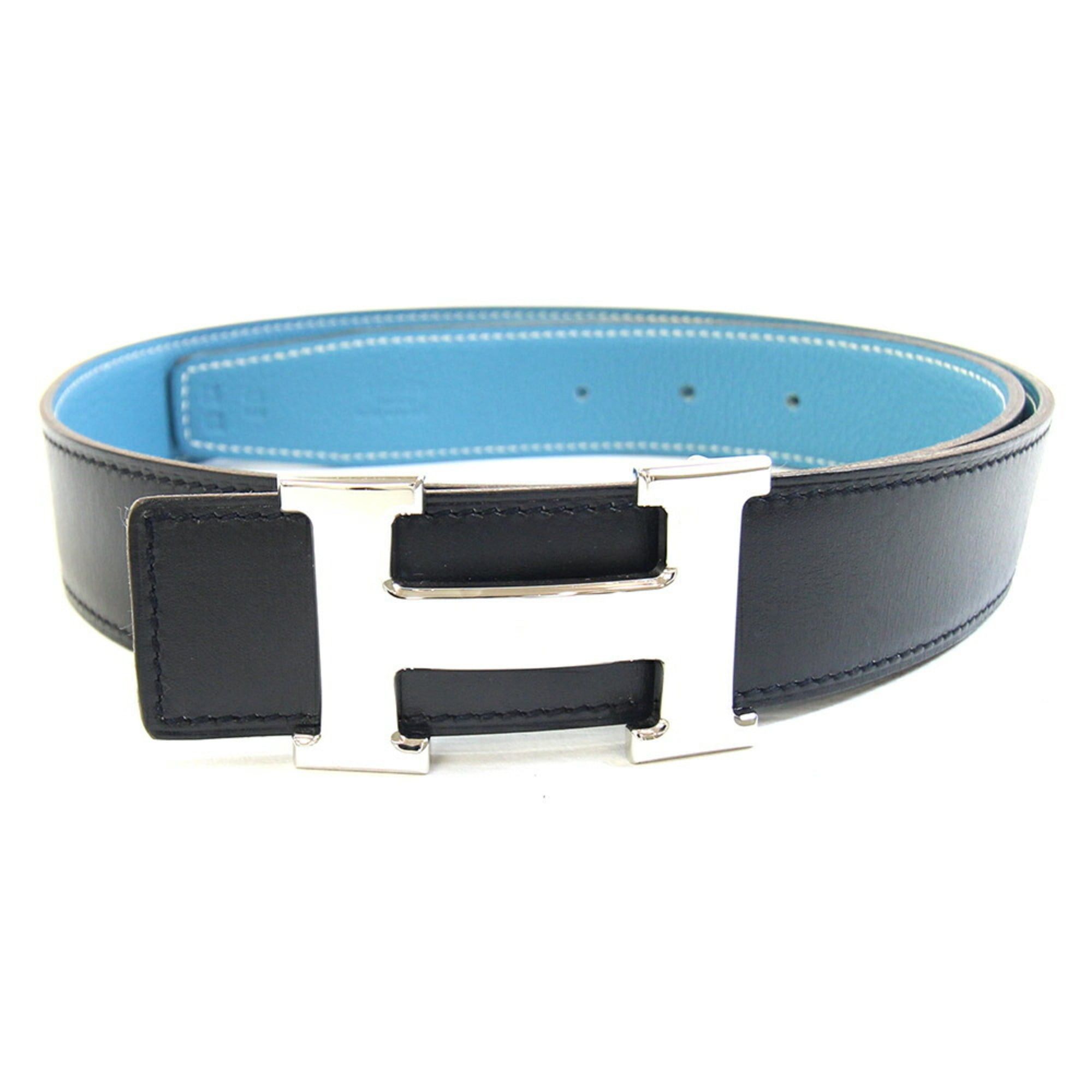Hermes Hermès Constance H Belt Blue Jean and Black Taurillon Clemence Leather Stamp 2004 80cm Reversible Men's