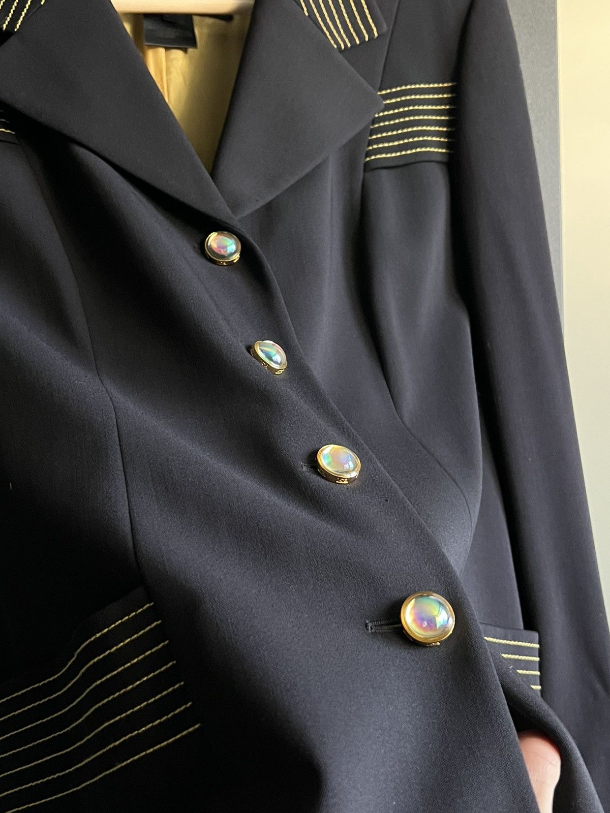 Escada Vintage Escada Margaretga Ley Navy/Gold Virgin Wool Blazer Size M / US 6-8 / IT 42-44 - 3 Thumbnail