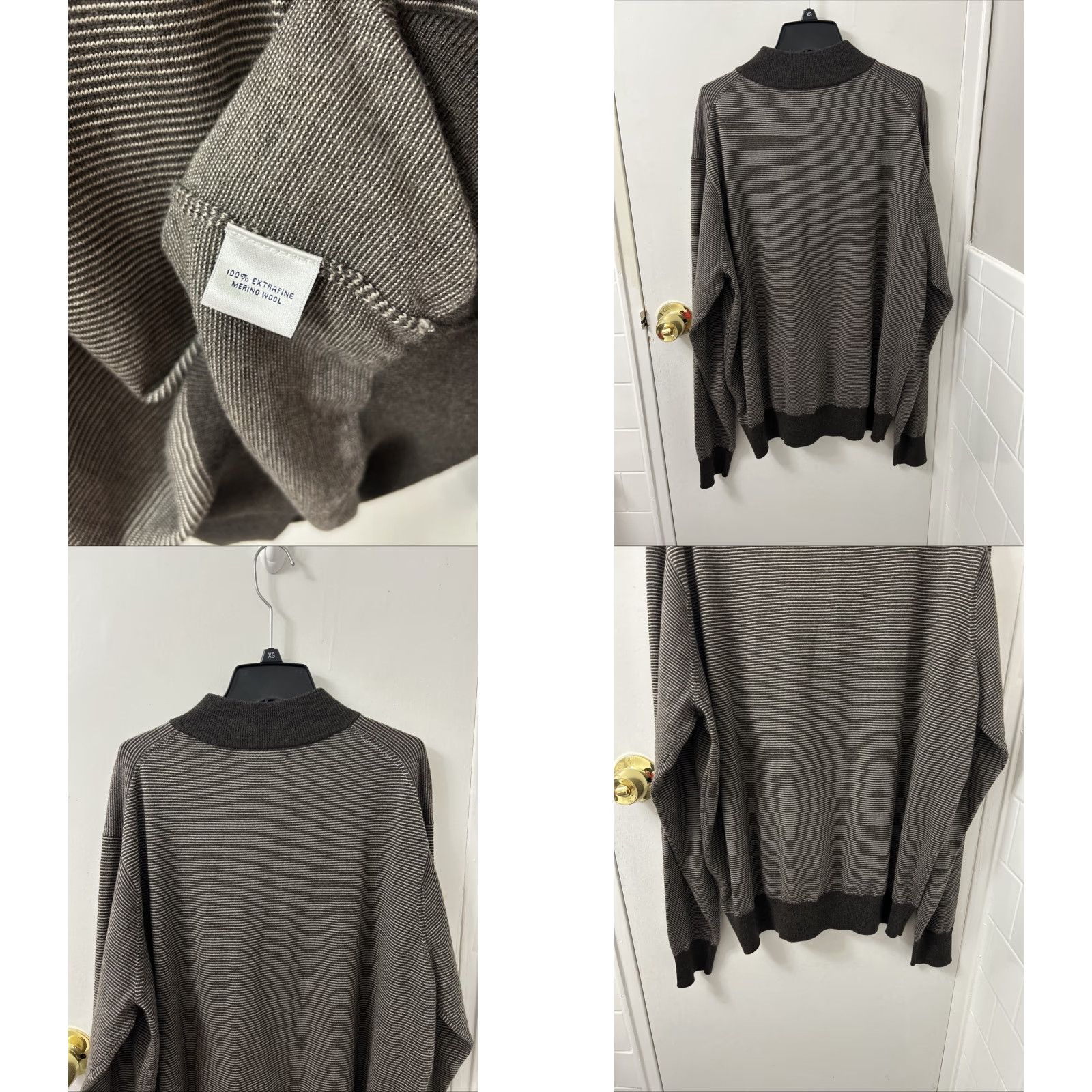 Peter Millar Peter Millar Sweater Mens XL Brown Striped 1/4 Zip Wool Mock Neck Pullover Size US XL / EU 56 / 4 - 8 Thumbnail