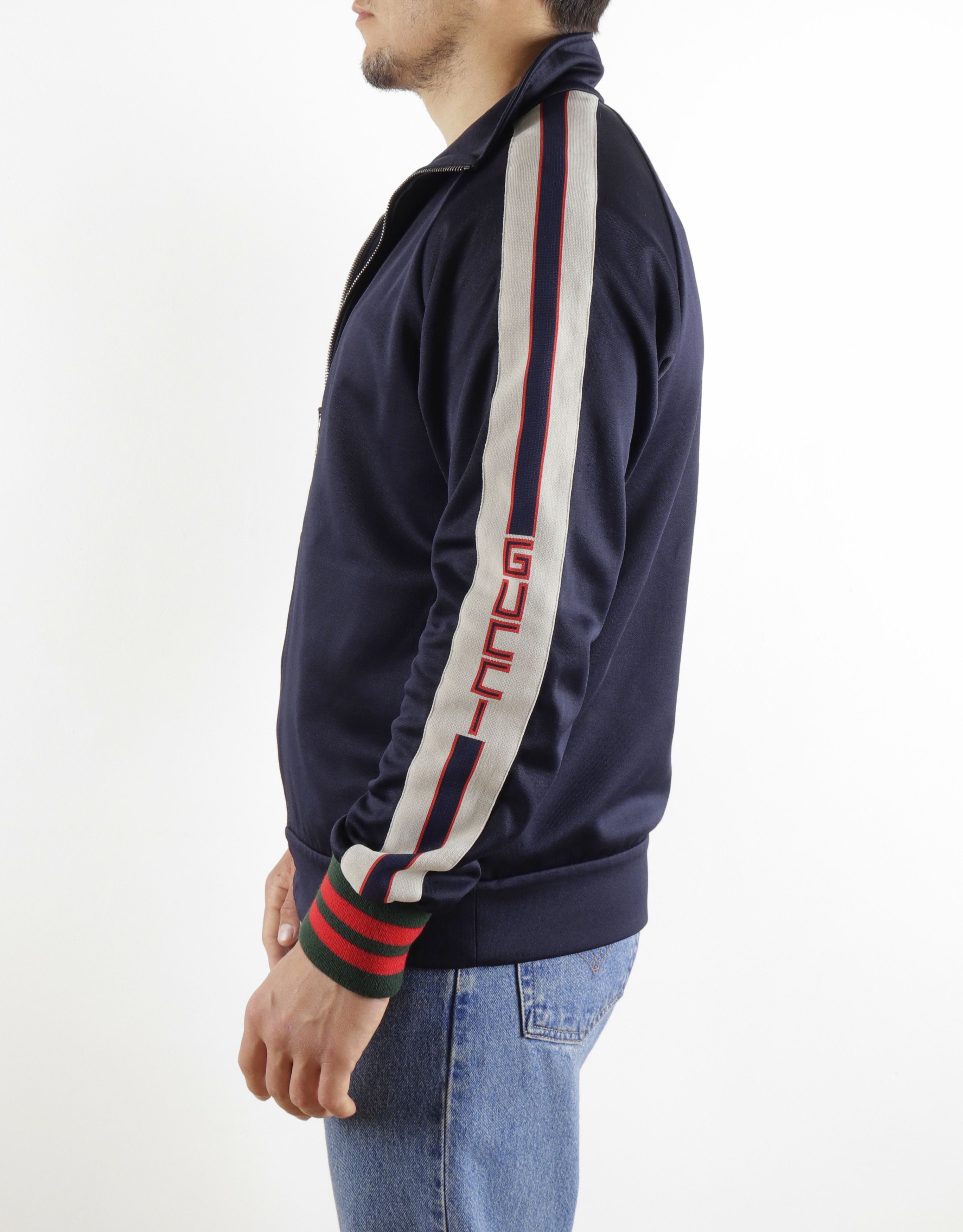 Gucci GUCCI Web Logo Navy Blue Jersey Track Zip-Up Jacket Size US M / EU 48-50 / 2 - 9 Thumbnail