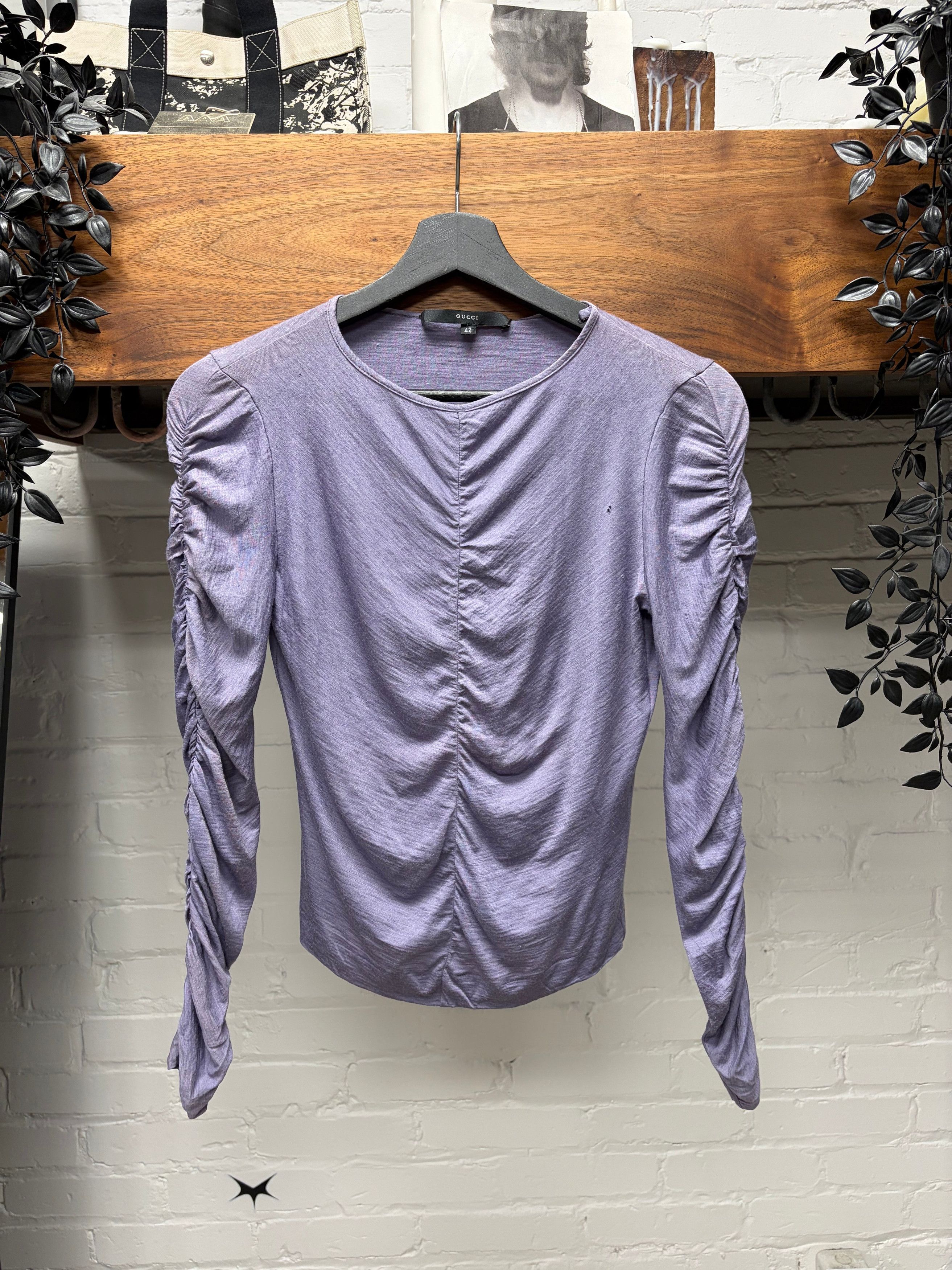 Gucci AW1999 Gucci by Tom Ford Lilac Purple ‘Ruched Sleeve’ Top Size M / US 6-8 / IT 42-44 - 1 Thumbnail