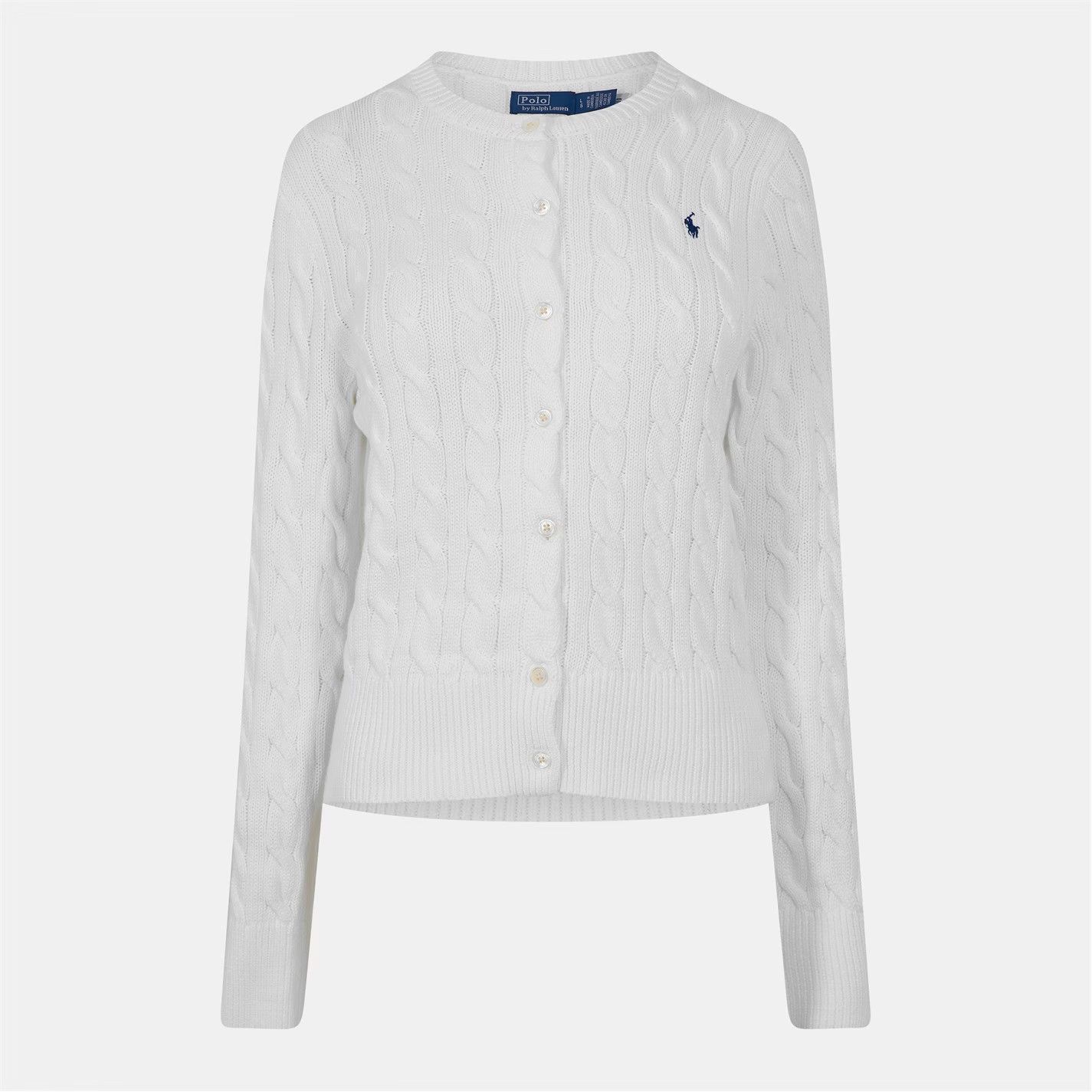 Polo Ralph Lauren o1g2r1mq0825 Stretch Cotton Crewneck Cardigan in White Size S / US 4 / IT 40 - 1 Thumbnail