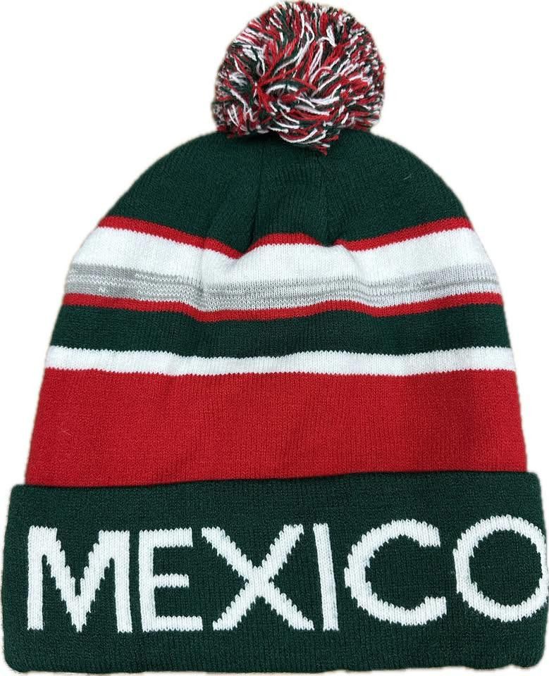 Designer Mexico Fleeced Beanie Green Size ONE SIZE - 1 Thumbnail