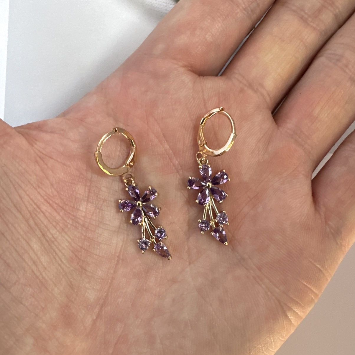 Other Purple Crystal Flower Dangle Drop Earrings for Women Size ONE SIZE - 4 Thumbnail