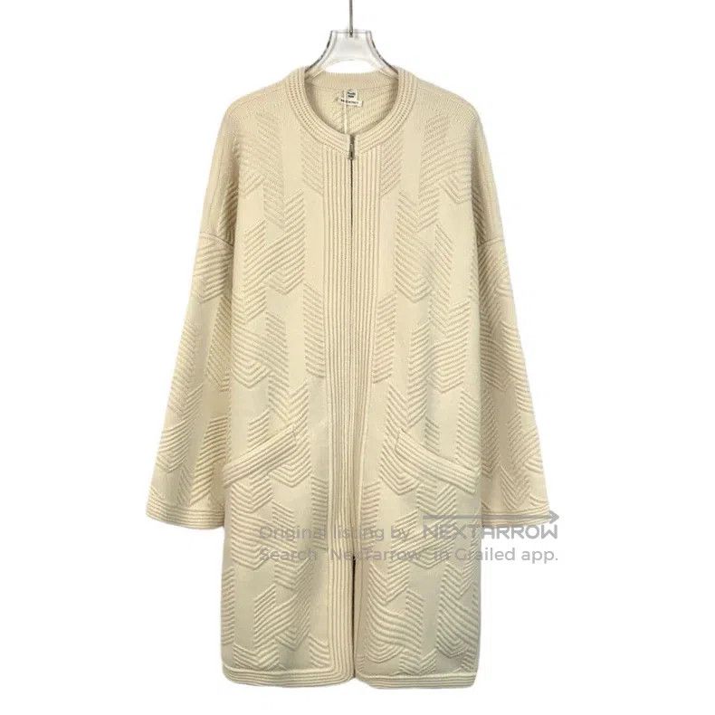 Hermes Hermes Beige Diamond Knit Wool Zip-Up Sweater Jacket Size XXS / US 00 / IT 34 - 1 Thumbnail