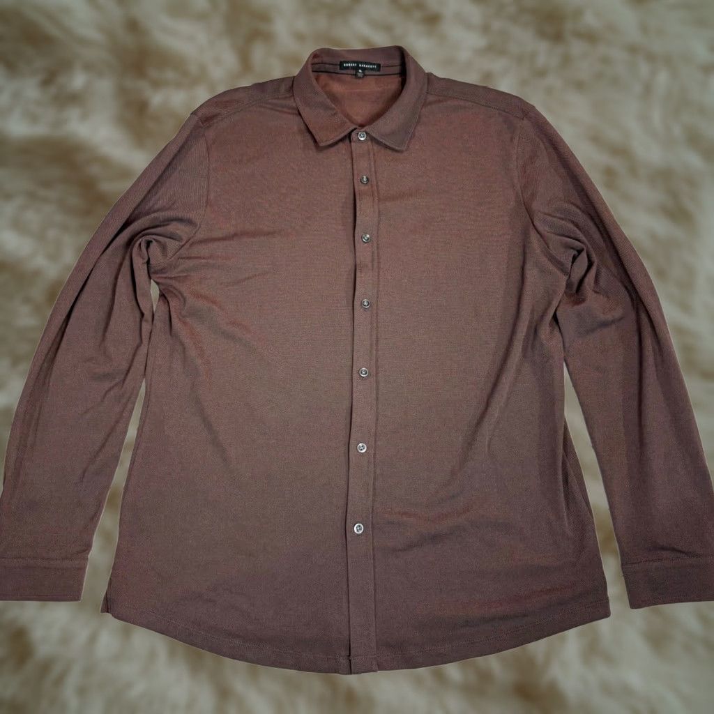 Vintage Robert Barakett Mens Button-Up Knit Shirt XL Burgundy Long Sleeve Collared Size US XL / EU 56 / 4 - 1 Thumbnail