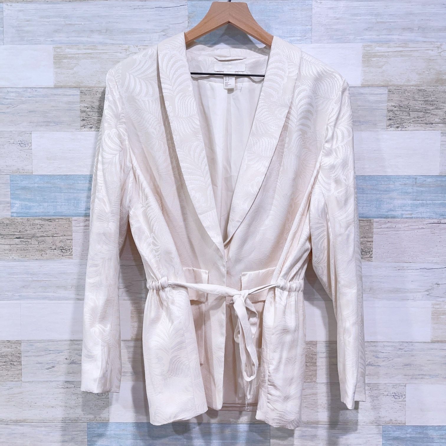H&M H&M Floral Jacquard Tie Waist Blazer Cream Pockets Button 12 Size XL / US 12-14 / IT 48-50 - 1 Thumbnail