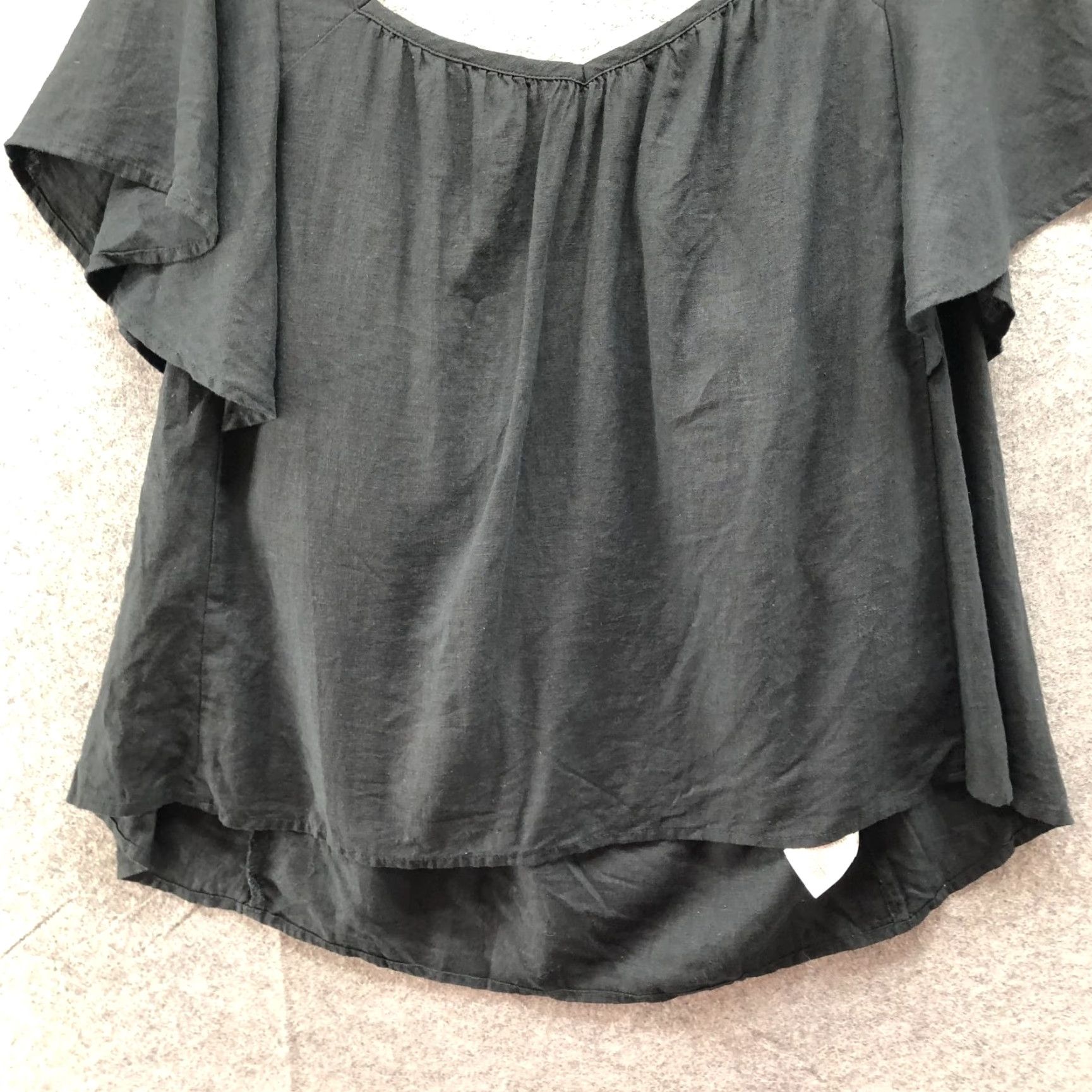 Old Navy Old Navy Blouse Womens L Black Linen Blend Flutter Sleeve Tie Back Square Neck Size L / US 10 / IT 46 - 4 Thumbnail