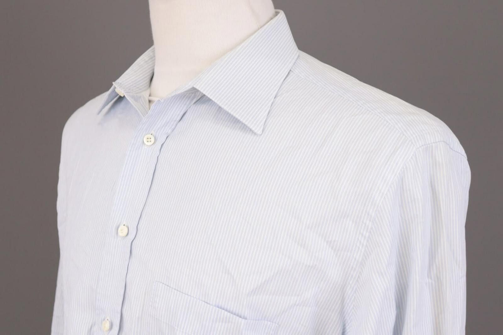 Ermenegildo Zegna Ermenegildo Zegna Blue Pinstripe Shirt Size 43 / 17 Size US M / EU 48-50 / 2 - 8 Thumbnail