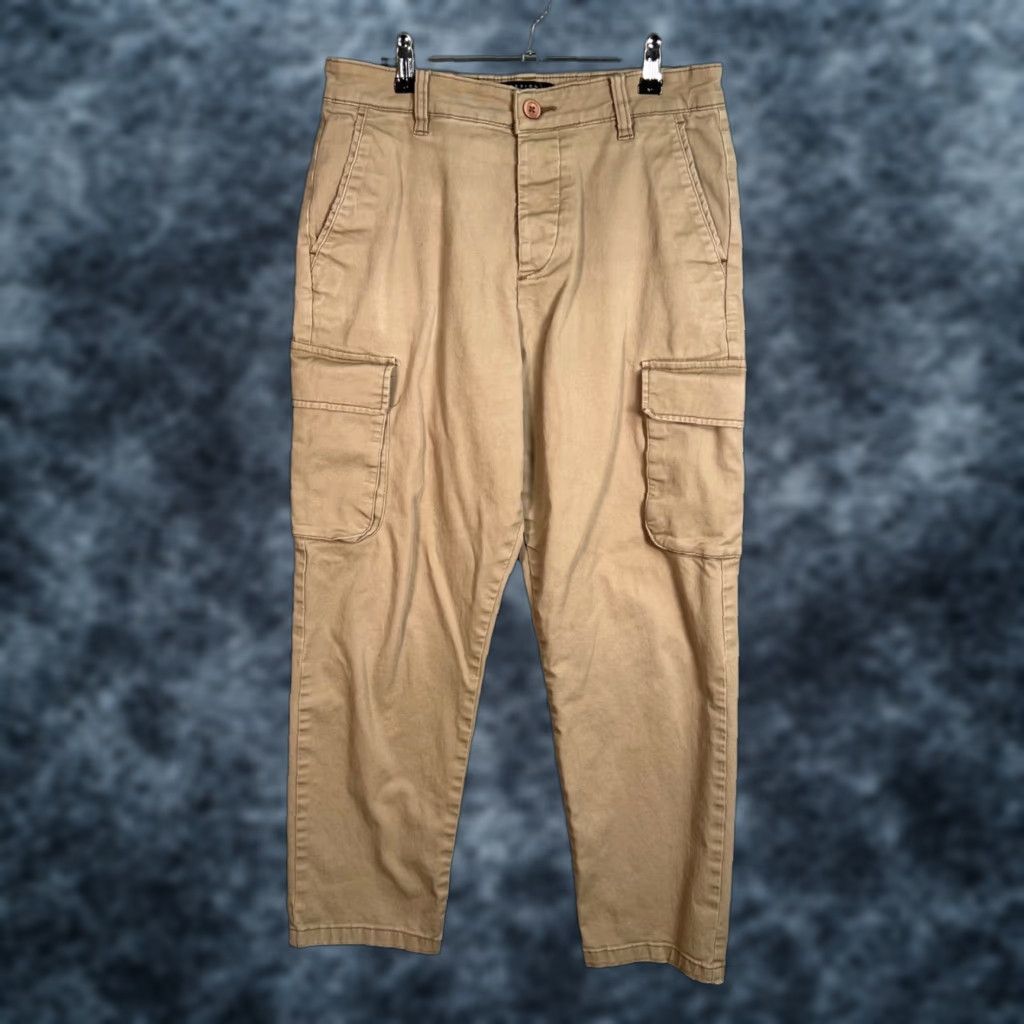 Asos ASOS Design Mens 30 Beige Tapered Leg Cargo Pants Cotton Blend Cargo Pocket, Flat Front, Regular, Cotton, Mens, Pants Size US 30 / EU 46 - 1 Thumbnail