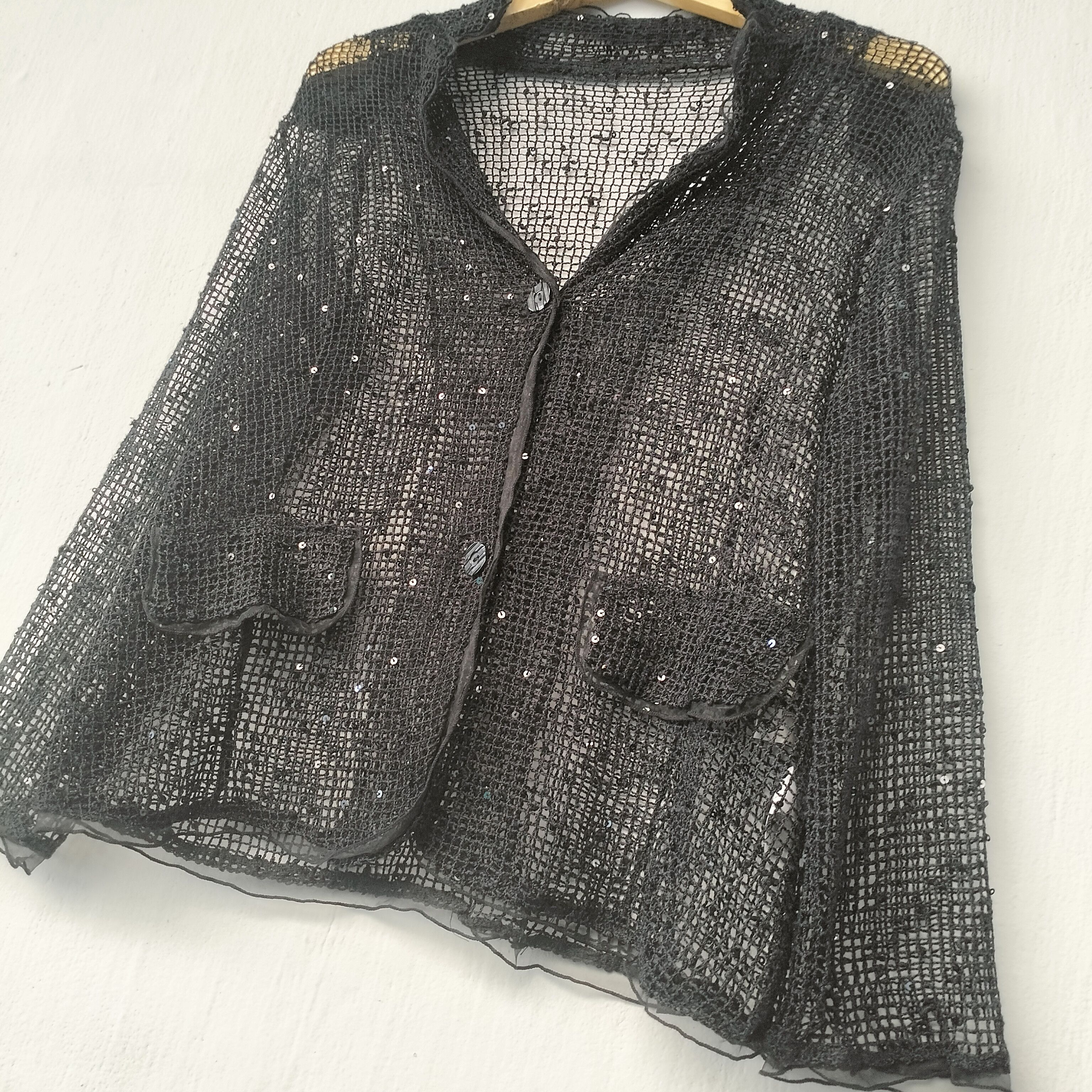 Japanese Brand Black Mesh cardigan Size M / US 6-8 / IT 42-44 - 2 Thumbnail