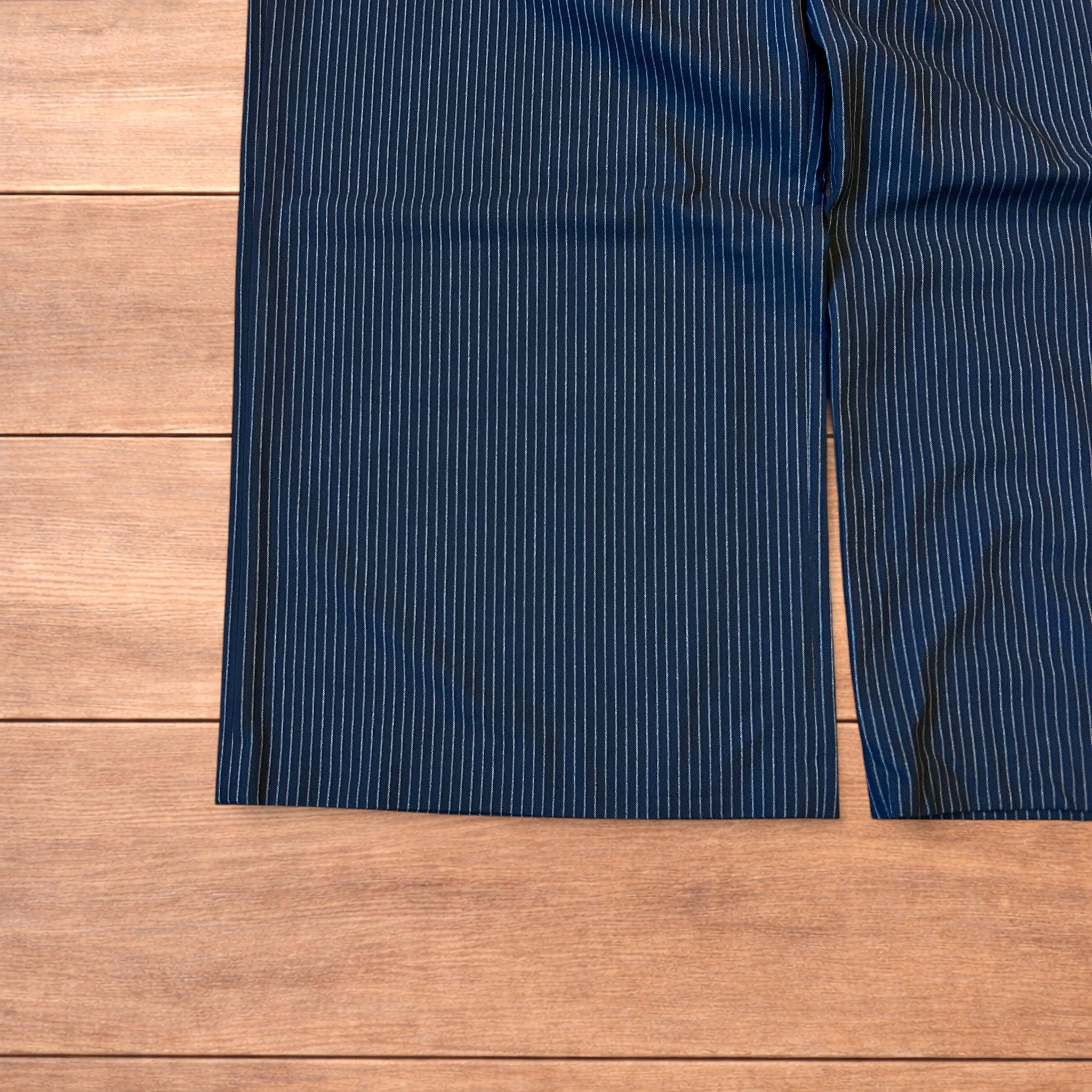 Japanese Brand Baggy wide leg pinstripe tailored trousers in navy blue. Size US 34 / EU 50 - 5 Thumbnail