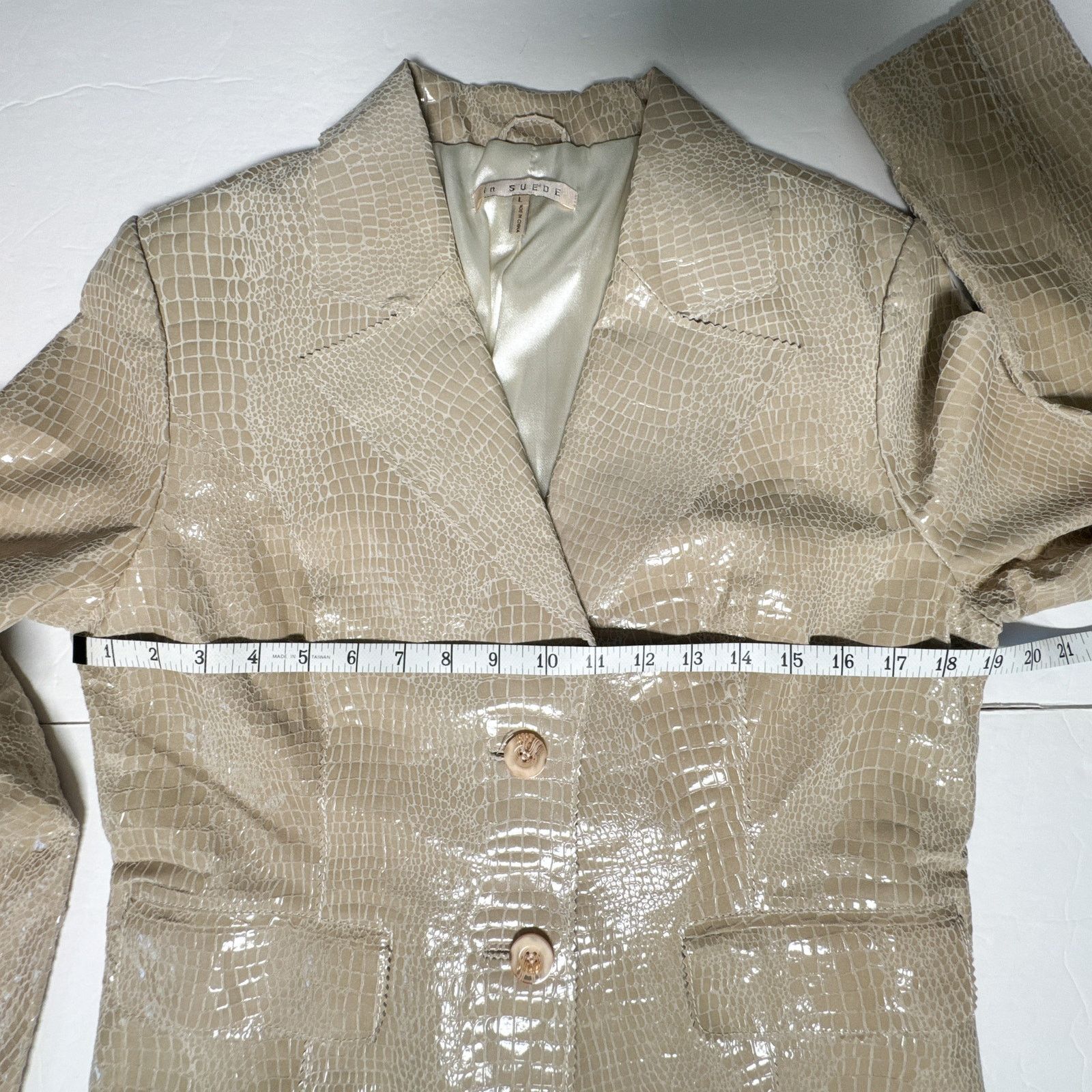 Other Croc Embossed Leather Blazer Jacket Beige Glossy Textured Size L / US 10 / IT 46 - 14 Thumbnail