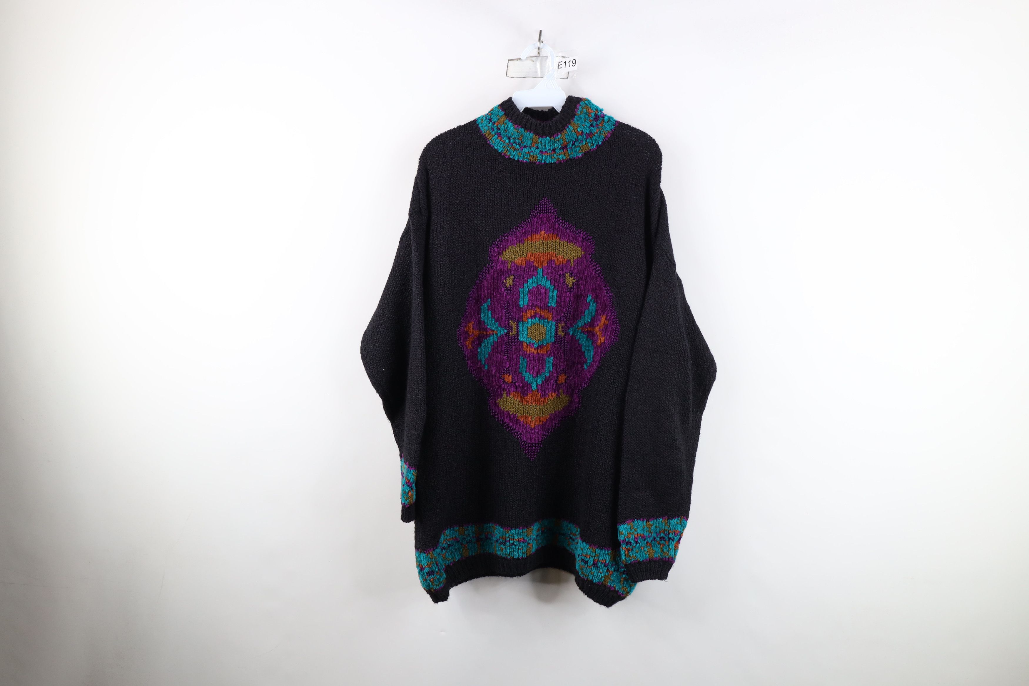 Vintage Vintage 90s Streetwear Geometric Flower Mock Neck Sweater Size XL / US 12-14 / IT 48-50 - 1 Thumbnail