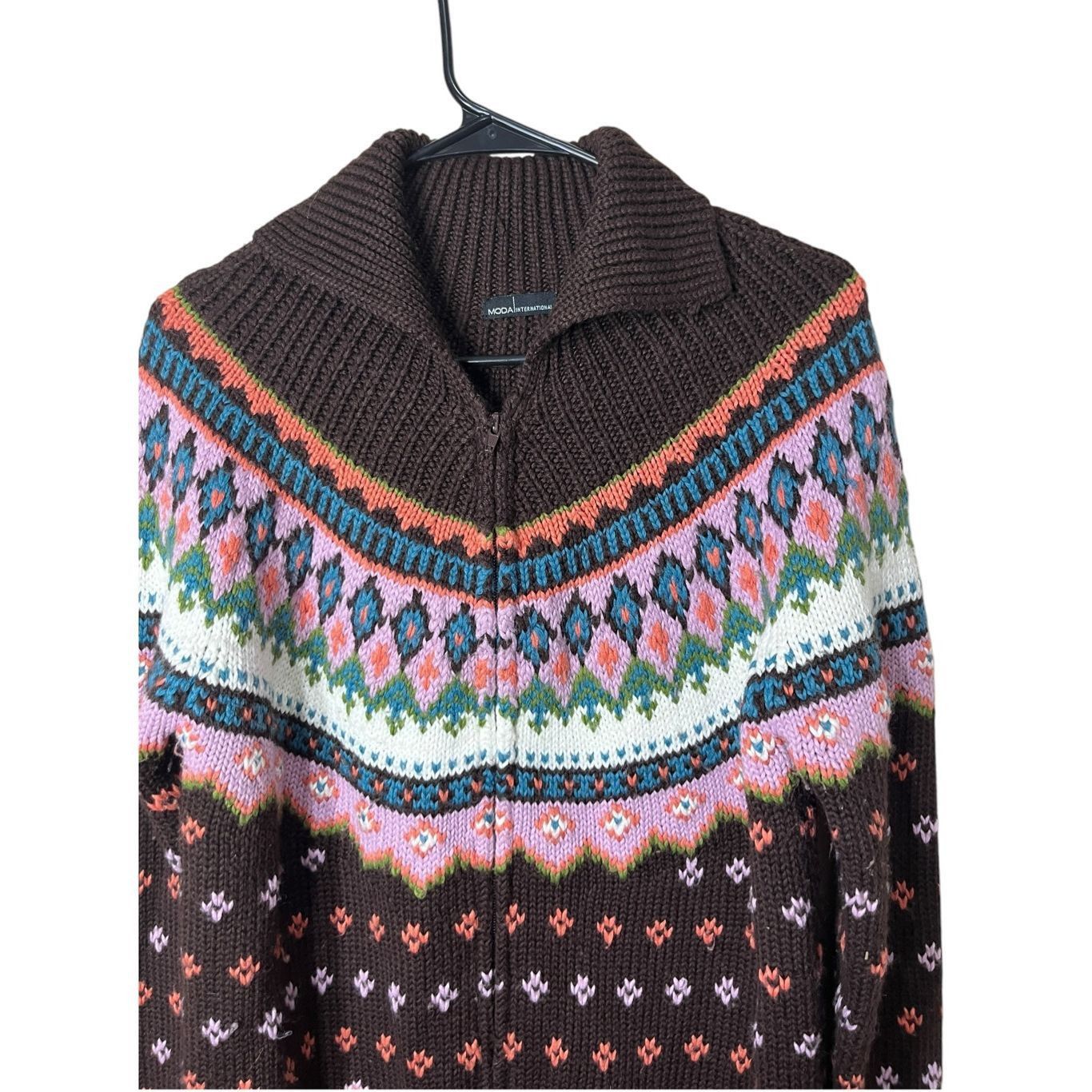 Other Vintage Moda International Wool Blend Fair Isle Zip Front Sweater Size Medium Size M / US 6-8 / IT 42-44 - 2 Thumbnail
