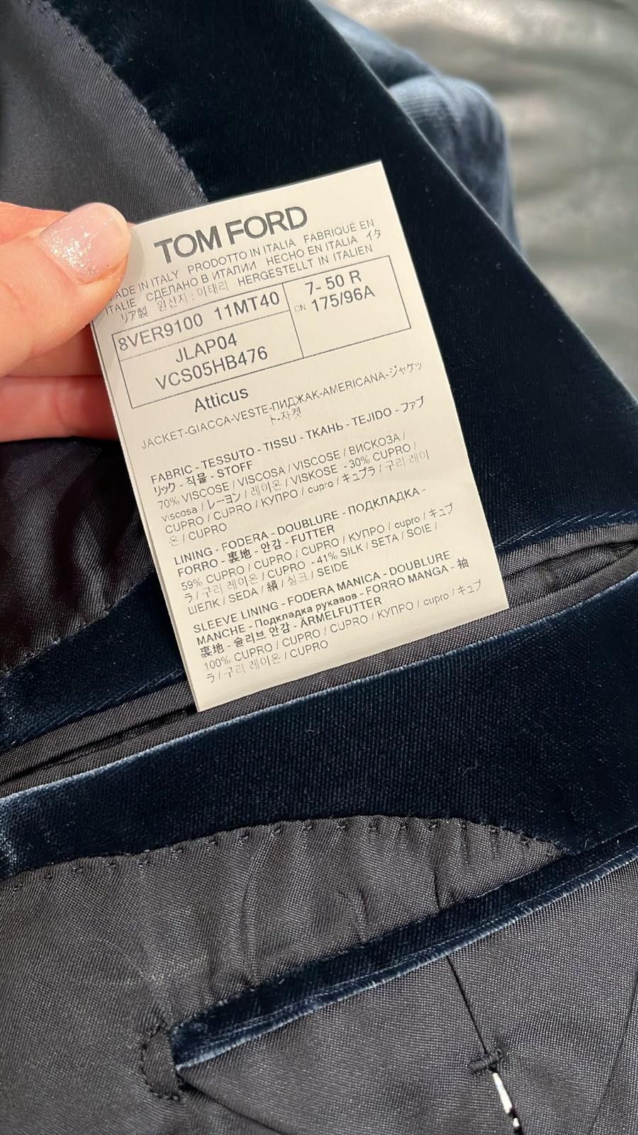 Tom Ford o1loc1c0126 JLAP04 Velvet Jacket in Blue Size US M / EU 48-50 / 2 - 3 Thumbnail