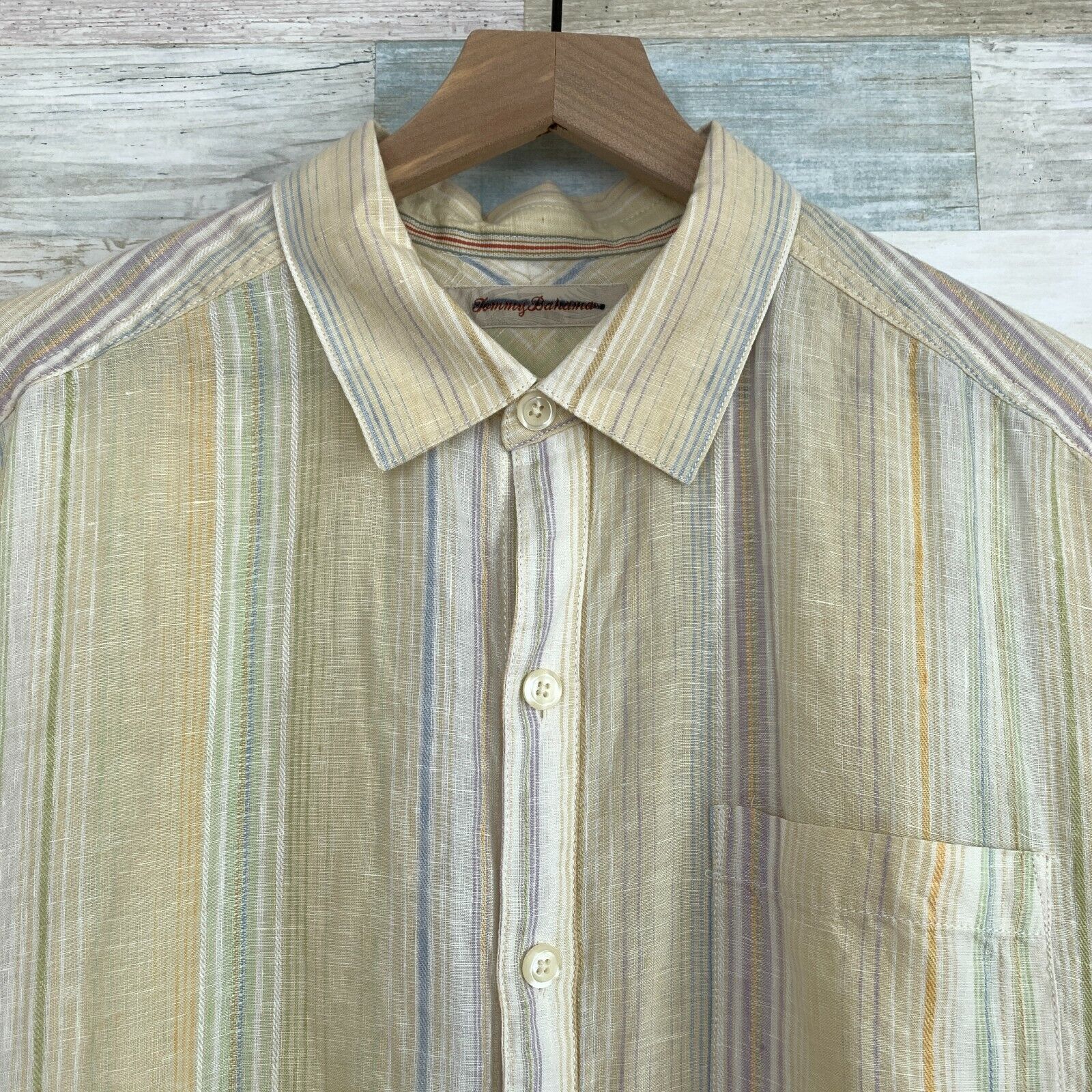 Tommy Bahama Tommy Bahama Linen Camp Shirt Yellow Striped Mens Large Size US L / EU 52-54 / 3 - 2 Thumbnail