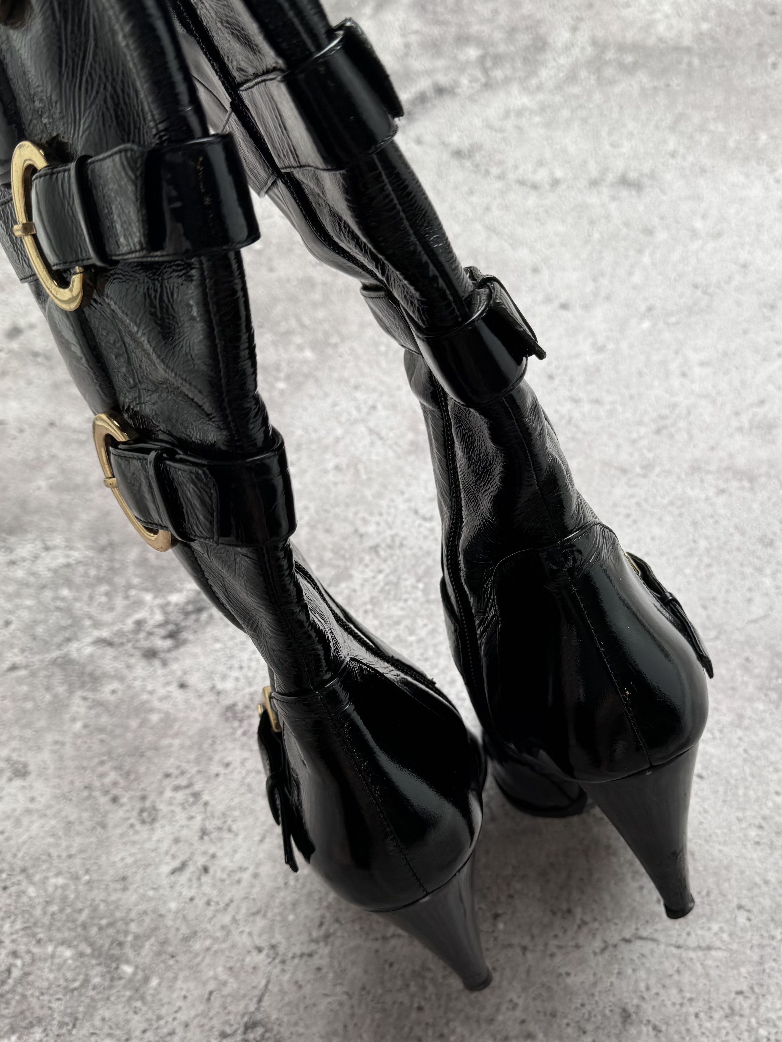 Japanese Brand Vintage Patent Leather Boots With Straps C672(V289)(E8) Size US 6 / IT 36 - 8 Thumbnail