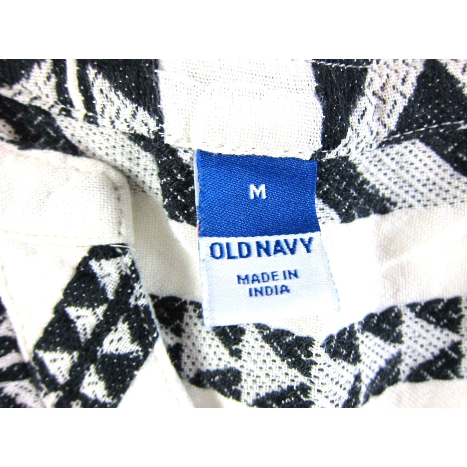 Old Navy Old Navy Geometric Small 100% Cotton Black White Peasant Smock Blouse Medium Size M / US 6-8 / IT 42-44 - 3 Thumbnail