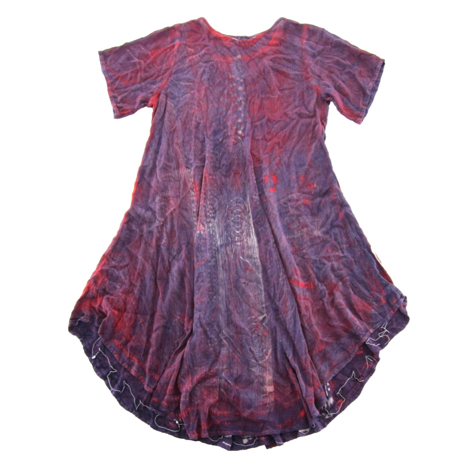Vintage VINTAGE Zuriet By Hans Rayon Purple Red White Abstract Short Sleeve Midi Tunic Dress L Size 36" / US 14 / IT 50 - 2 Thumbnail