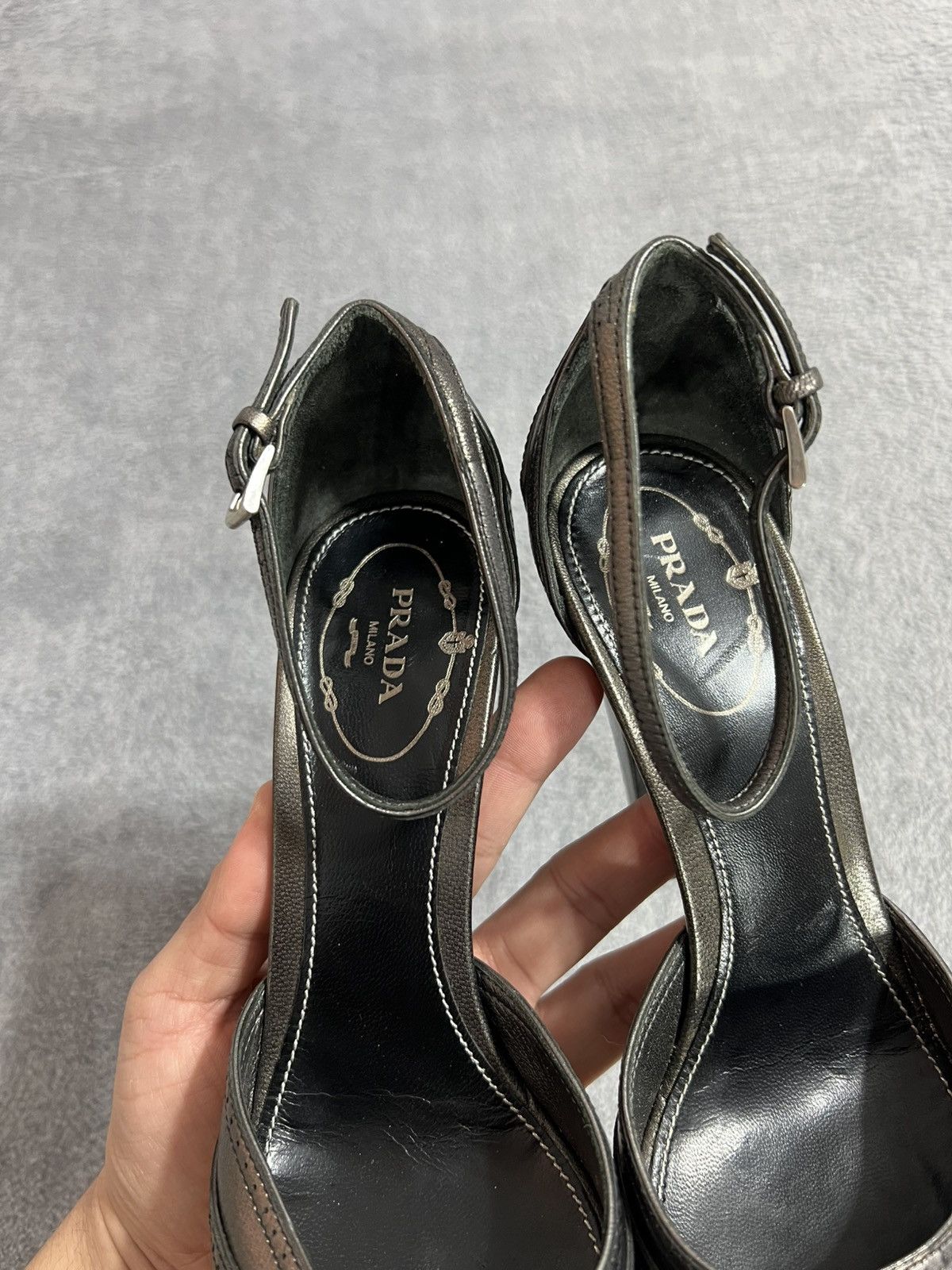 Prada Prada Metallic Leather Peep Toe Platform Heels Ankle Strap Size US 6 / IT 36 - 6 Thumbnail