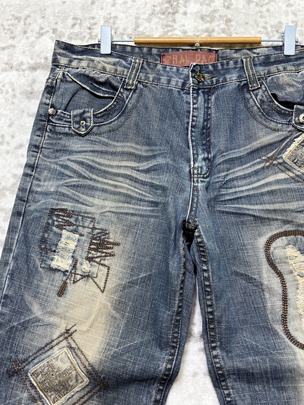Japanese Brand Zhao Dao Patchwork Mud Washed Denim Y2K Regular Fit Jeans Size US 34 / EU 50 - 4 Thumbnail