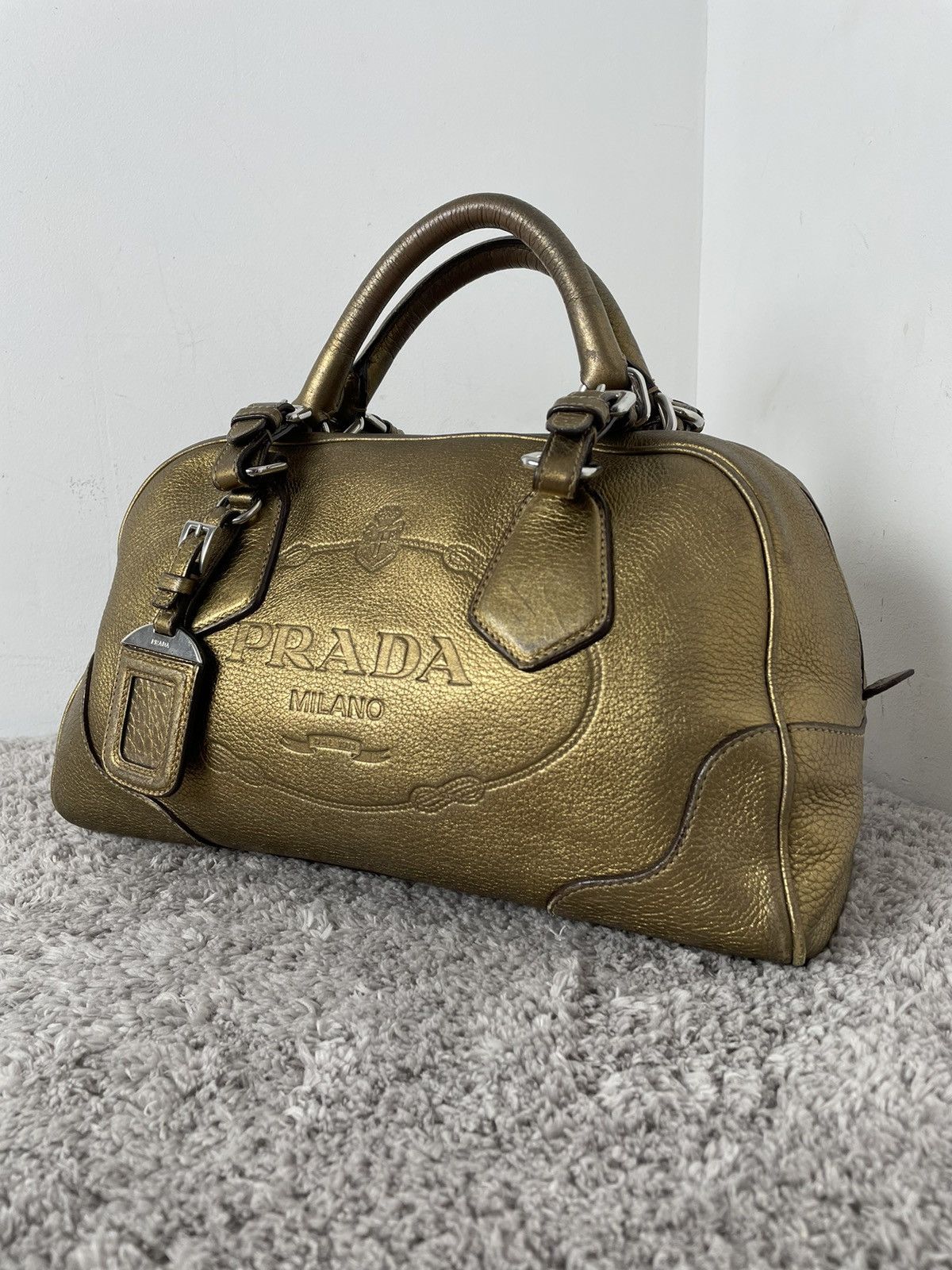 Prada Prada Metallic Gold Leather Logo Satchel Size ONE SIZE - 4 Thumbnail