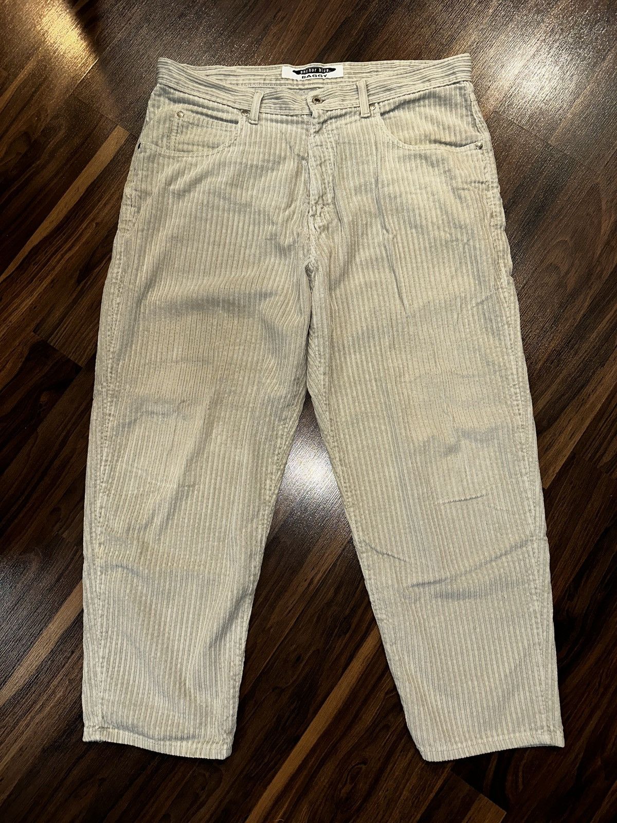 image of VTG 90's Y2K Anchor Blue Baggy Corduroy Skateboard Rave Pants in Cream, Men's (Size 40)