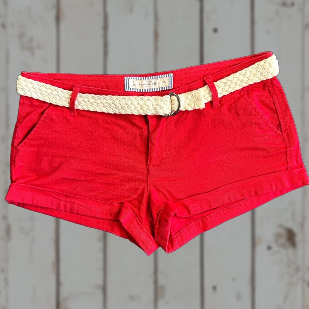 Abercrombie & Fitch VINTAGE Abercrombie & Fitch Womens Chino Shorts Red Belted Cuffed 8 29 90s Y2K Boots? Size 30" / US 8 / IT 44 - 1 Thumbnail