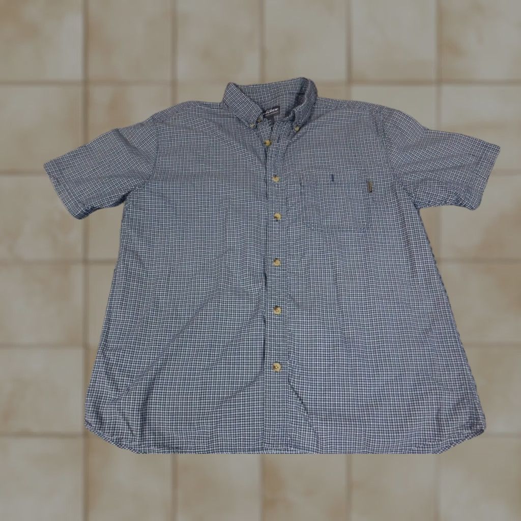 Vintage Woolrich Mens Shirt L Blue Plaid Button-Down Knit Cotton Short Sleeve Regular Size US L / EU 52-54 / 3 - 1 Thumbnail