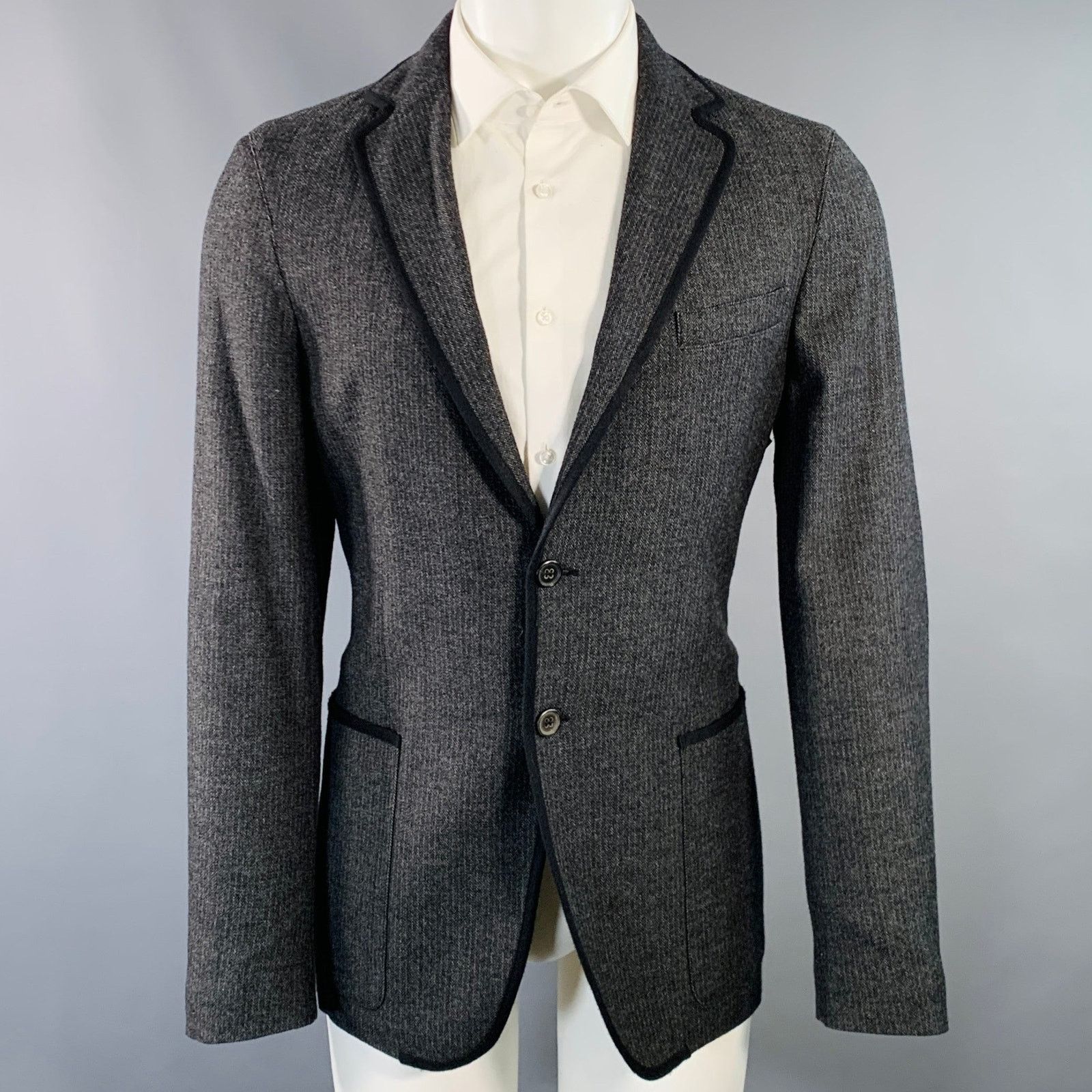 John Varvatos Size 40 Grey Black Herringbone Wool Blend Sport Coat Size 40R - 1 Thumbnail