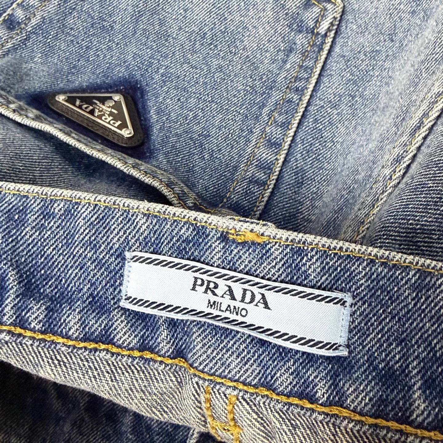 Prada Prada 30W Enamel Tri Logo Straight Distressed Blue Size US 30 / EU 46 - 5 Thumbnail
