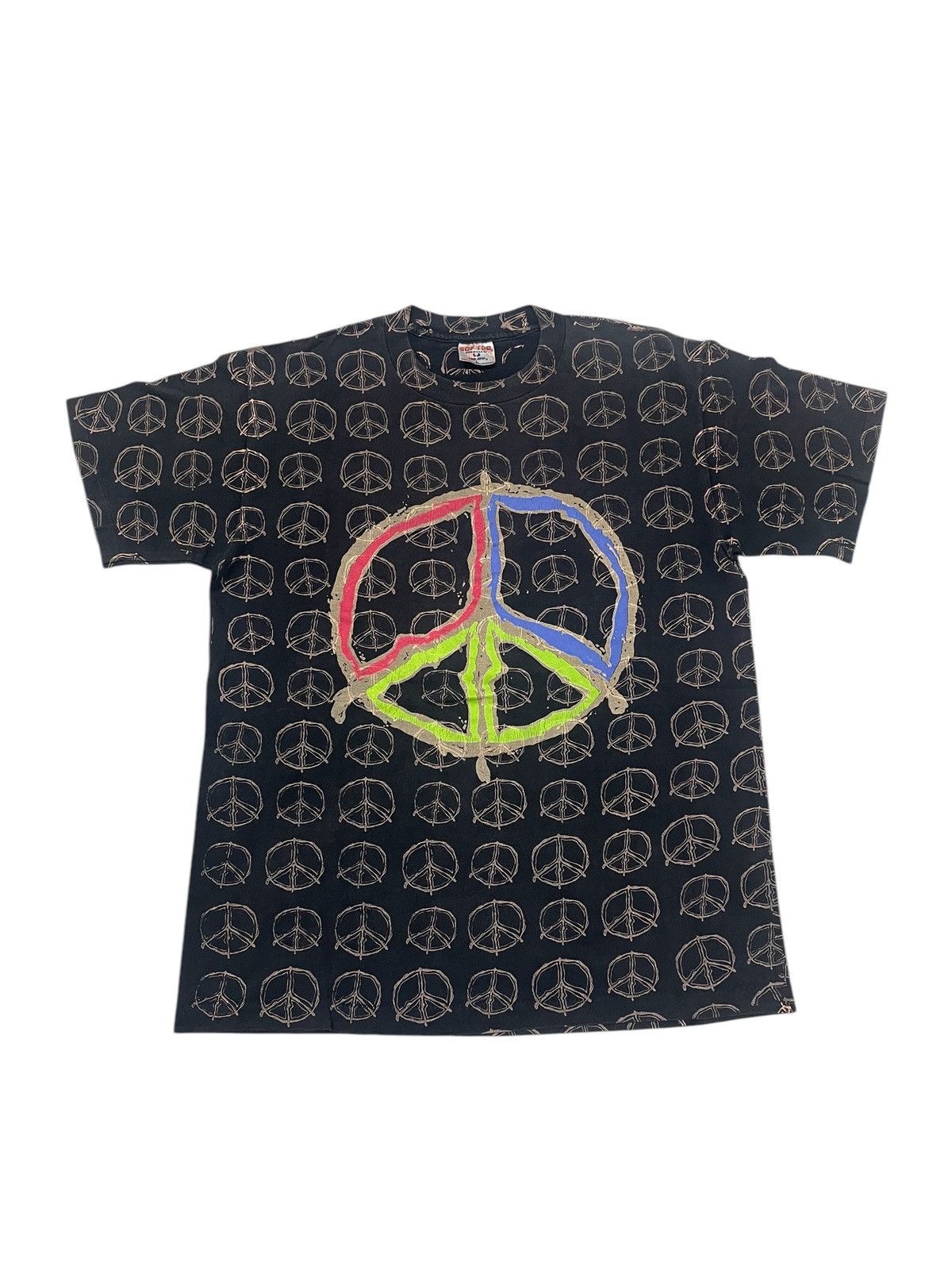 Other × Vintage Vintage 90s PEACE SIGN AOP T-shirt Size US L / EU 52-54 / 3 - 1 Thumbnail