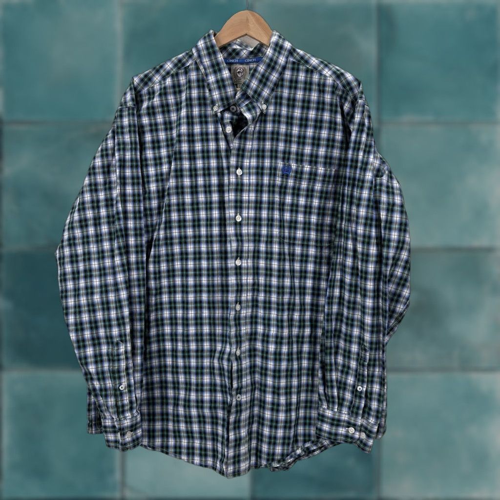 Vintage Cinch Shirt Mens Large Blue Plaid Button-Down Western Long Sleeve Cowboy Shirt Size US L / EU 52-54 / 3 - 1 Thumbnail