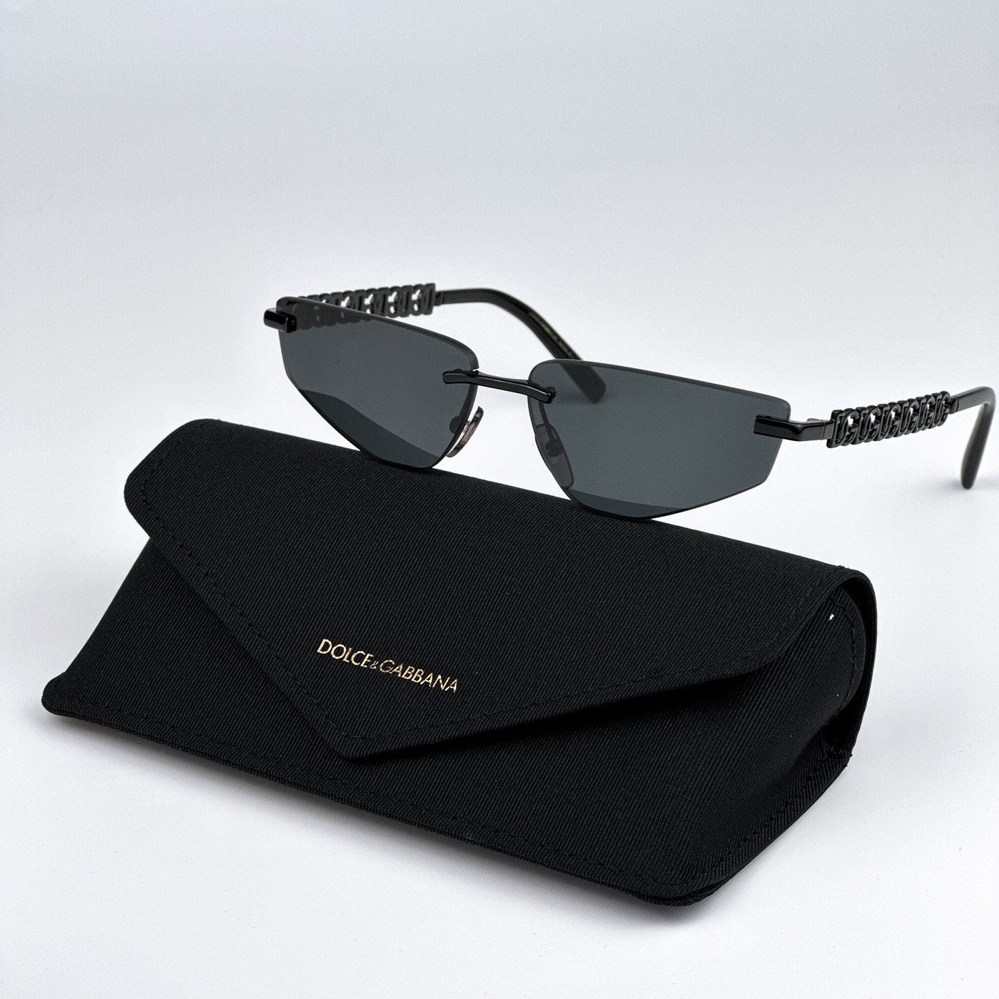 D&G DG2301 01/87 Essentials Sunglasses Black Dark Grey Rimless Rectangle Women Dolce & Gabbana NEW DOLCE&GABBANA DG6197 50/87 SQUARE BLACK  main image 4