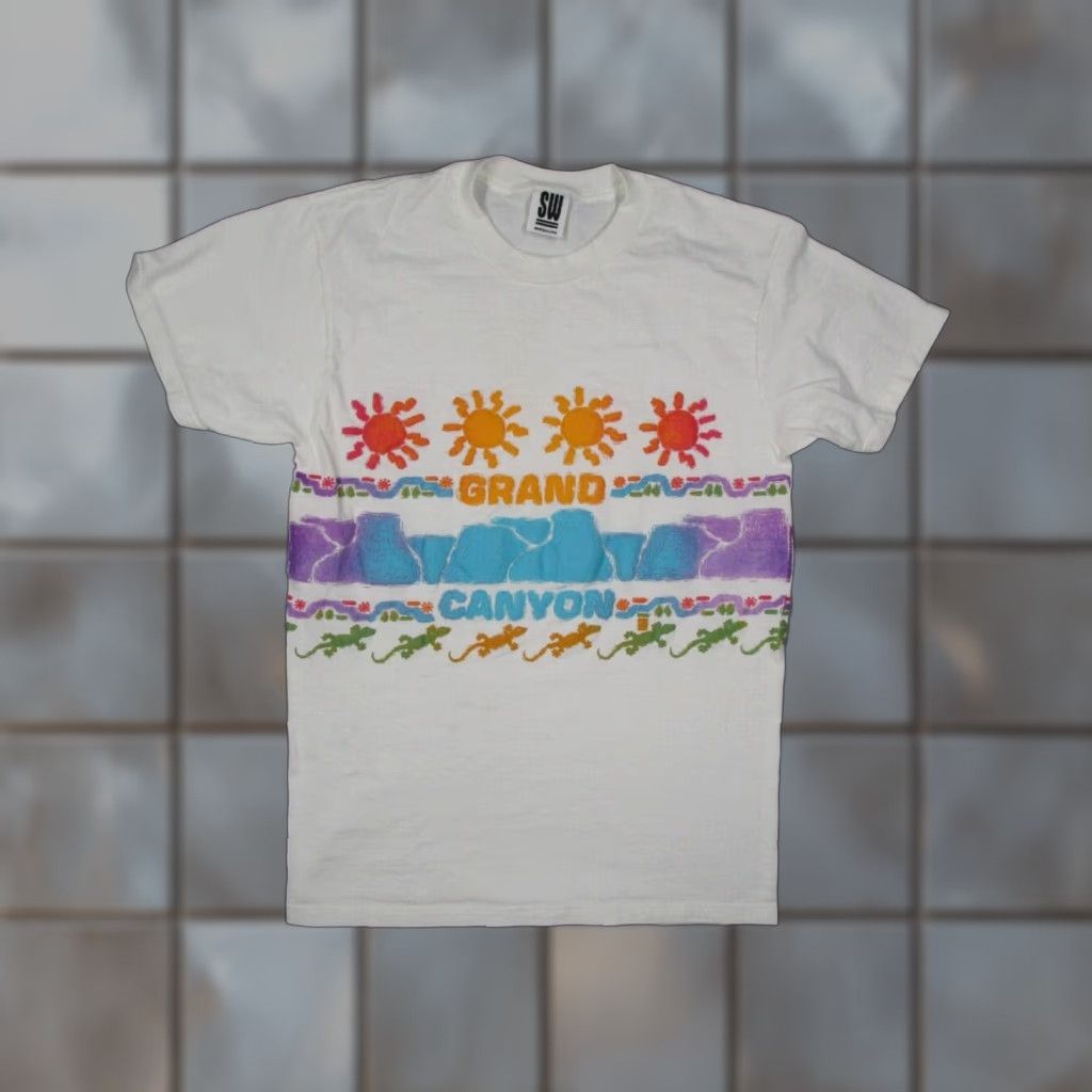 Vintage VINTAGE Grand Canyon Shirt Mens Medium White Screenworks 90s T-Shirt Crew Neck Short Sleeve USA 100% Cotton Graphic Print Back + Front Size US M / EU 48-50 / 2 - 1 Thumbnail