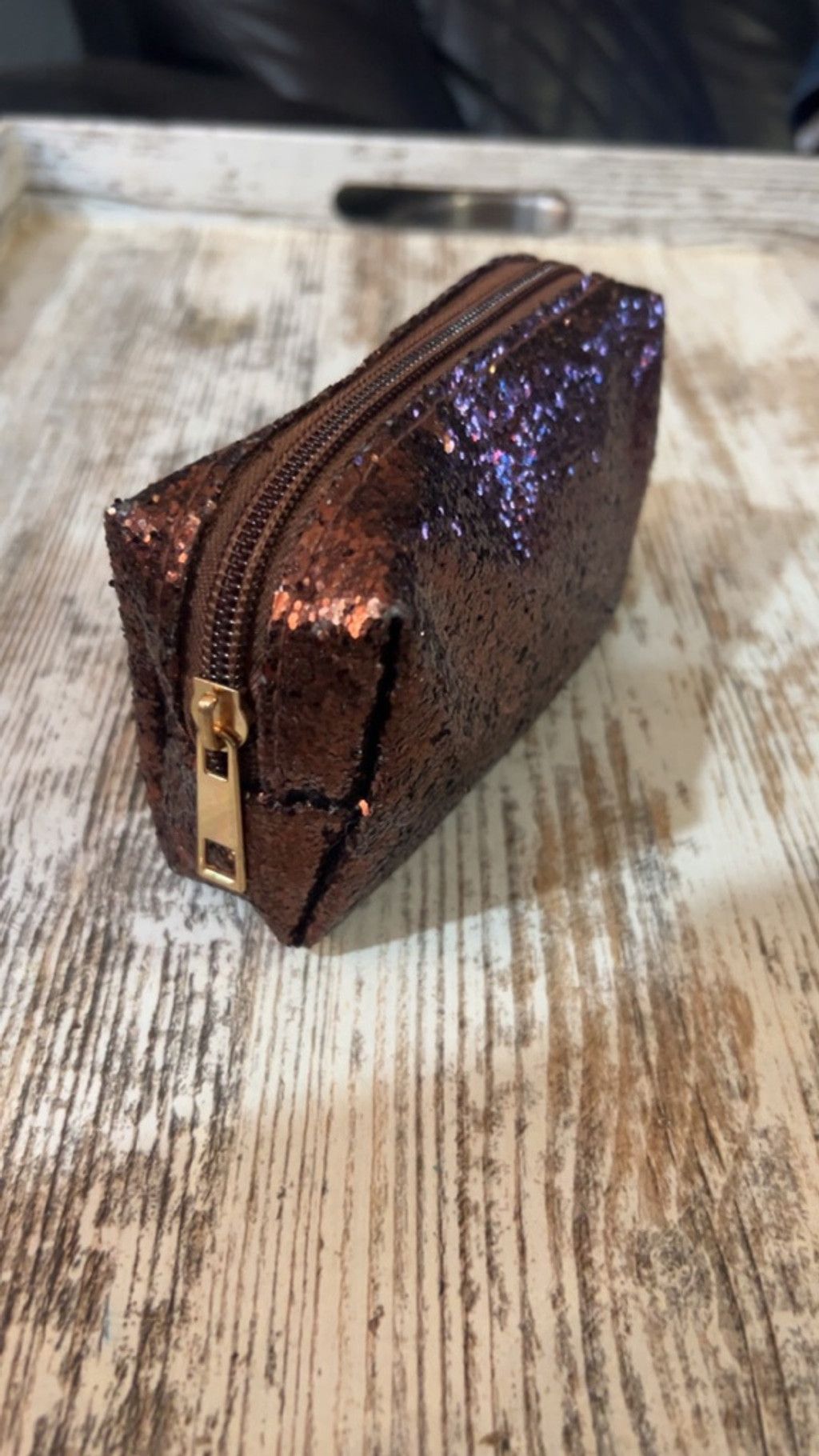 The Unbranded Brand Women's Unbranded Cosmetic Bag One Size Brown Glitter Size ONE SIZE - 2 Thumbnail