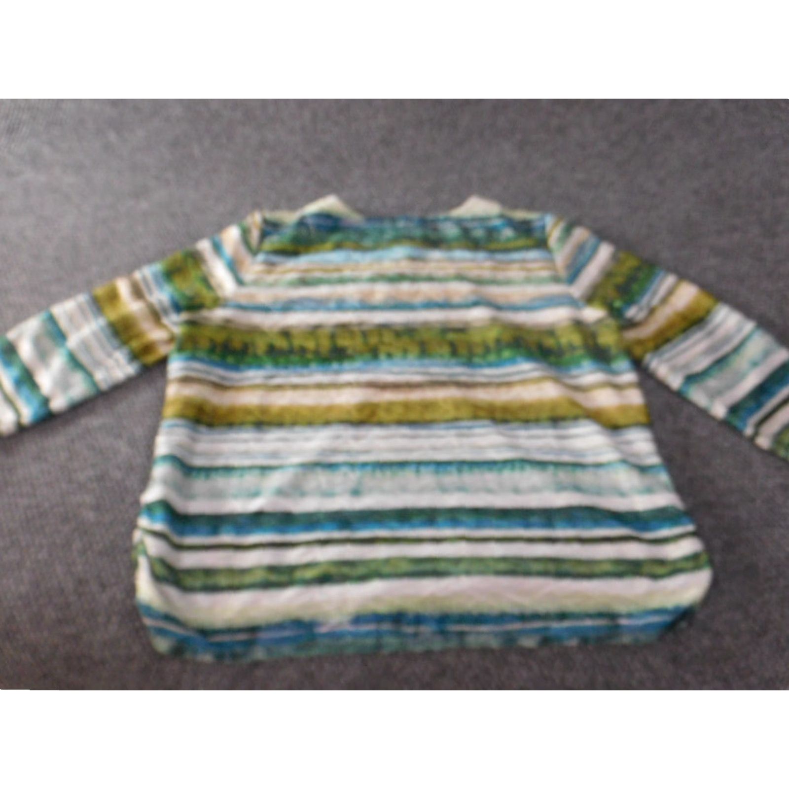 Vintage Alfred Dunner Blouse Shirt Womens L Green Striped Round Neck Pullover Stretch Casual Vintage: No Size L / US 10 / IT 46 - 7 Thumbnail