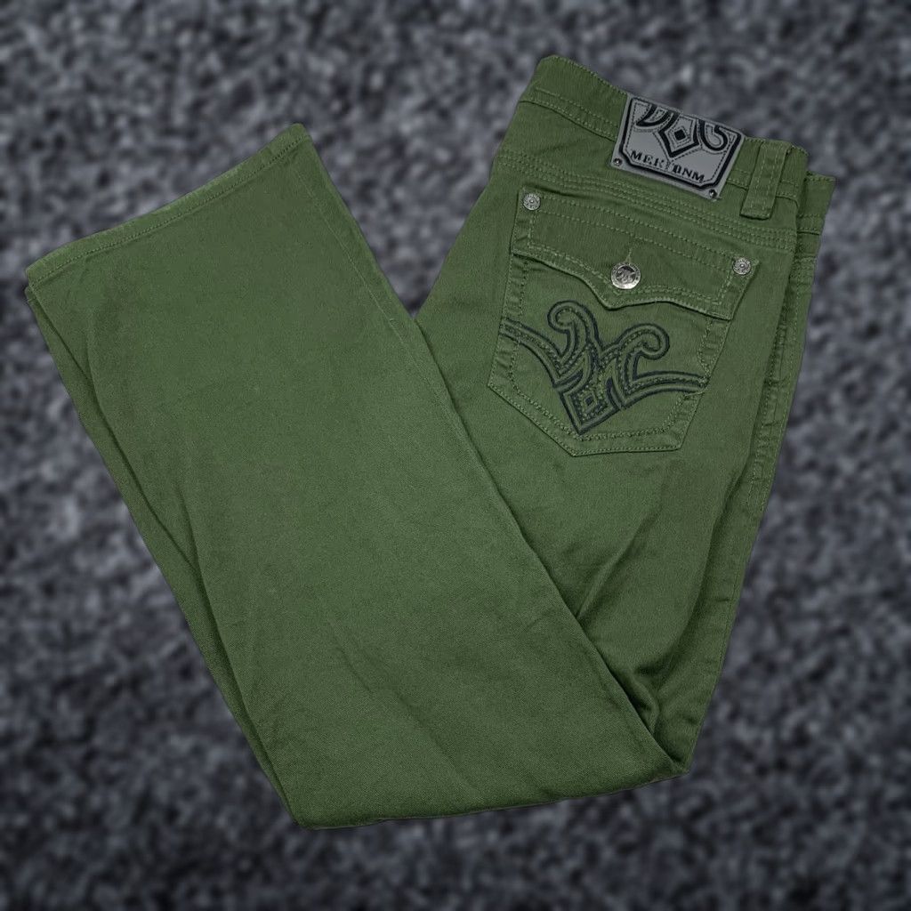 MEK DNM Jeans Milton T2 Straight Green Mens 38X34 Embroidered (Actual 40X32)