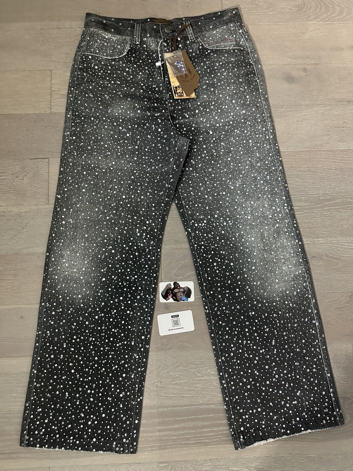 Birth of Royal Child 3D Printing Washed 20k Swarovski Diamond Boro Denim Black Size US 32 / EU 48 - 2 Thumbnail