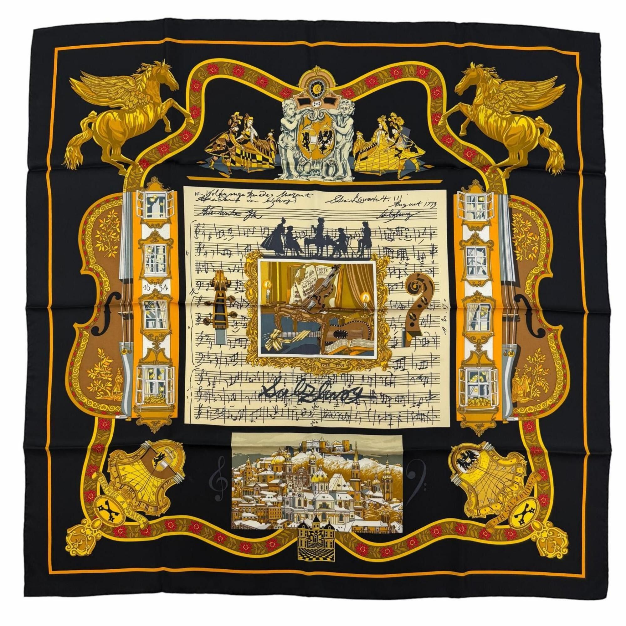 Hermes HERMES Carre 90 IN SALZBURG (Salzburg) 100% Silk Scarf/Muffler, Black, Made in France, Women's, with Box. Size ONE SIZE - 1 Thumbnail