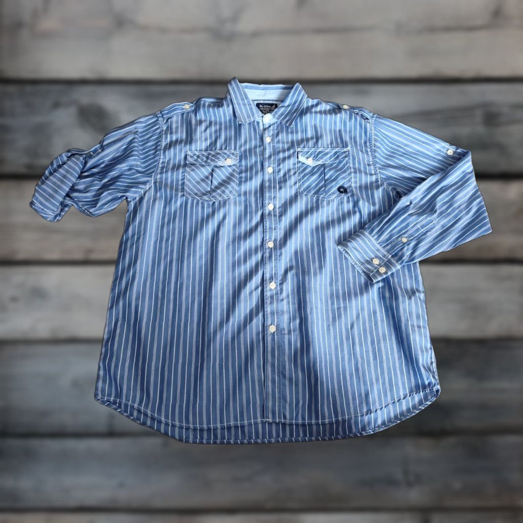 Akademiks Akademiks 4XL Shirt Button-Up Long Sleeve Striped Blue Size US XXL / EU 58 / 5 - 1 Thumbnail